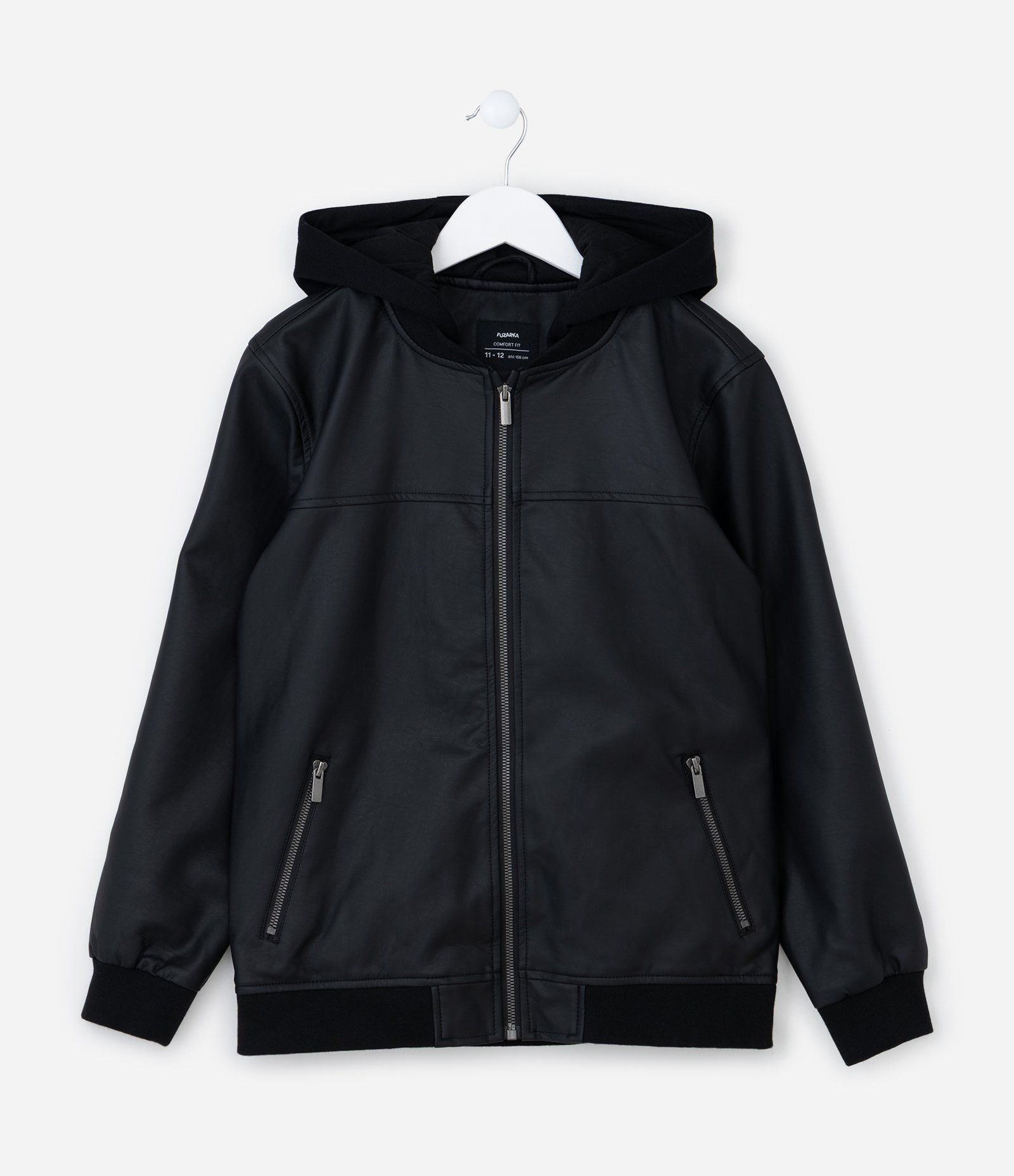 Jaqueta Infantil em PU com Capuz - Tam 5 a 14 Anos Preto 1