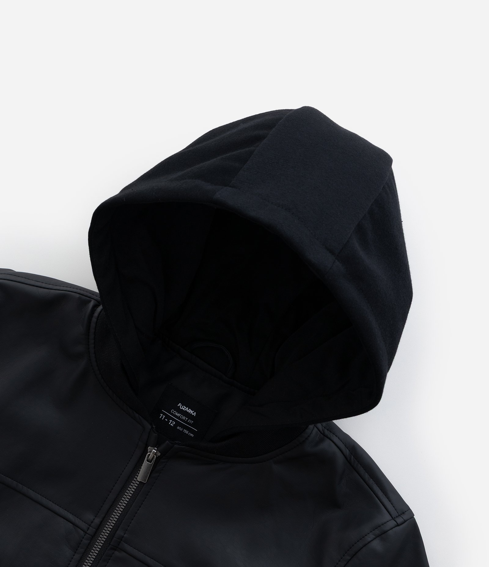 Jaqueta Infantil em PU com Capuz - Tam 5 a 14 Anos Preto 7