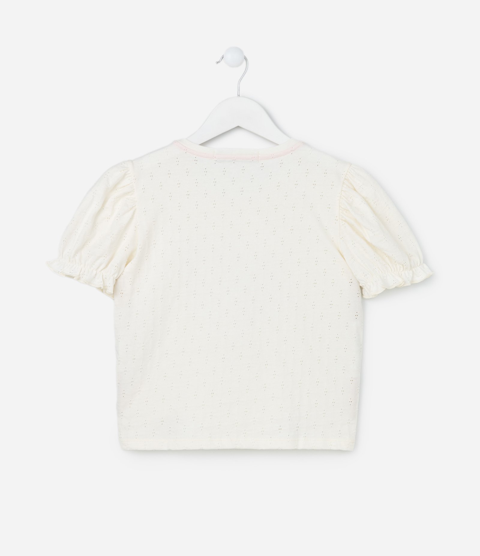 Blusa Infantil com Manga Bufante e Bordado em Paetês - Tam 5 a 14 Anos Bege 2