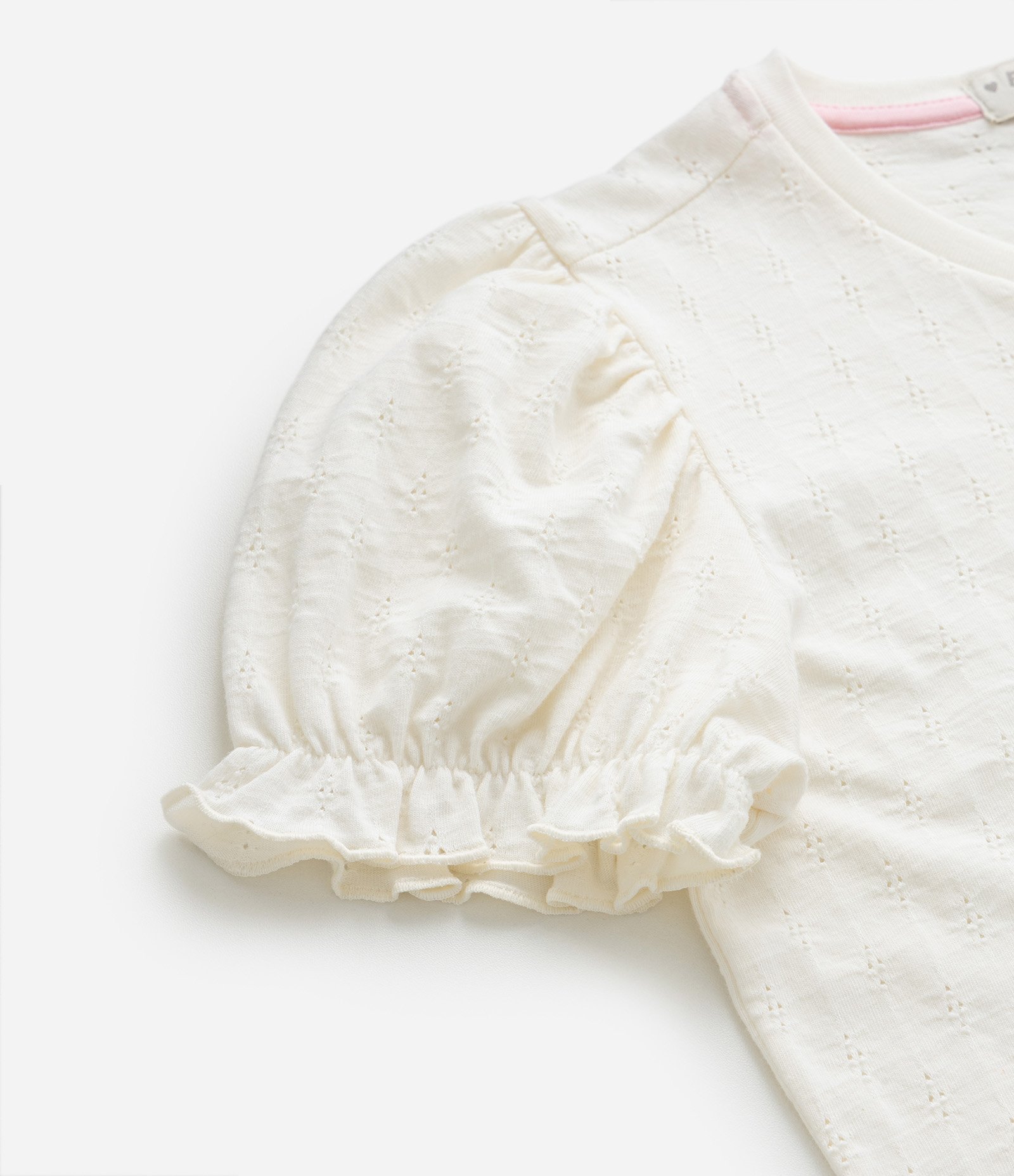 Blusa Infantil com Manga Bufante e Bordado em Paetês - Tam 5 a 14 Anos Bege 4