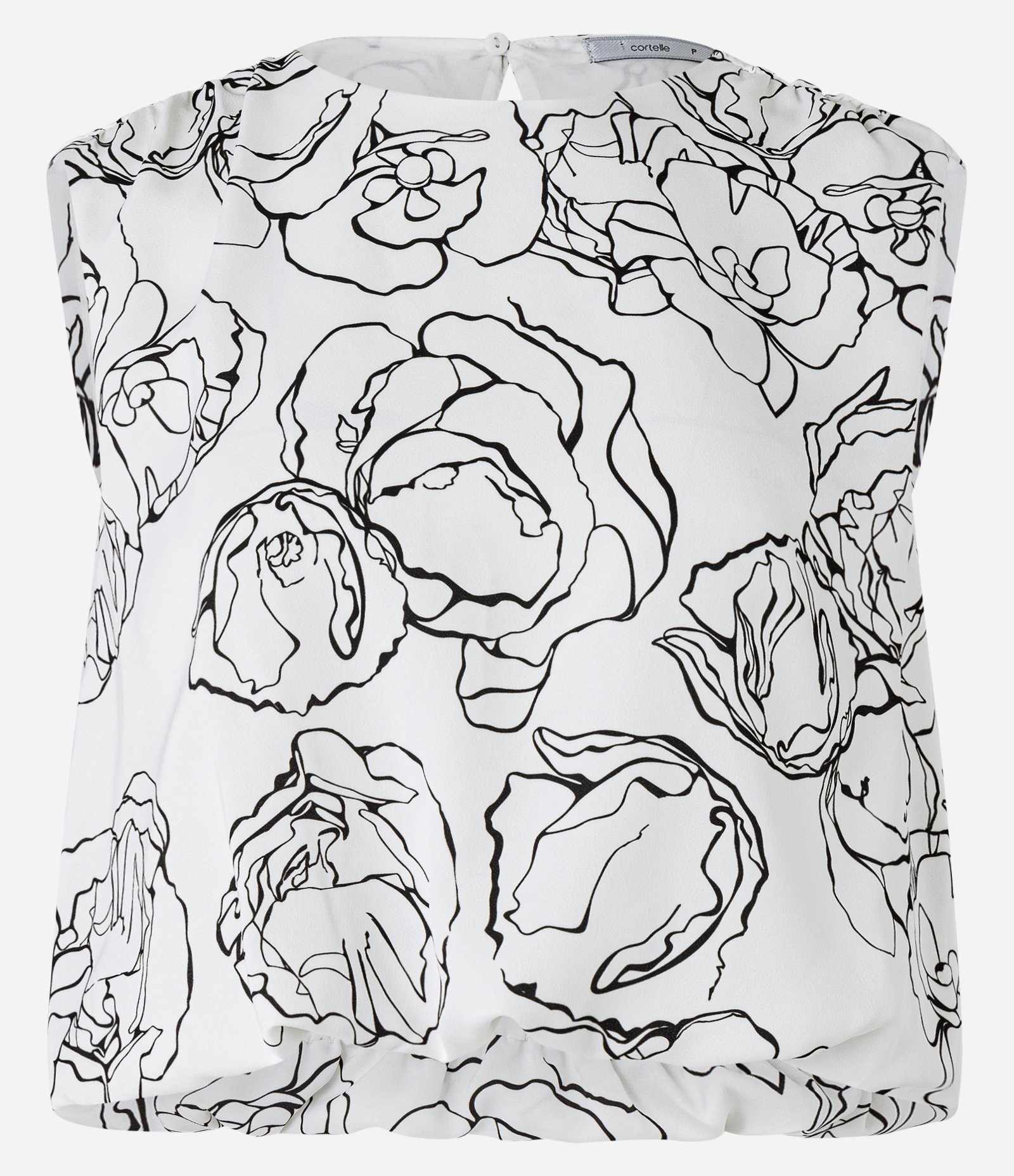 Blusa Curta Sem Manga em Crepe com Flores Estampadas Branco 1