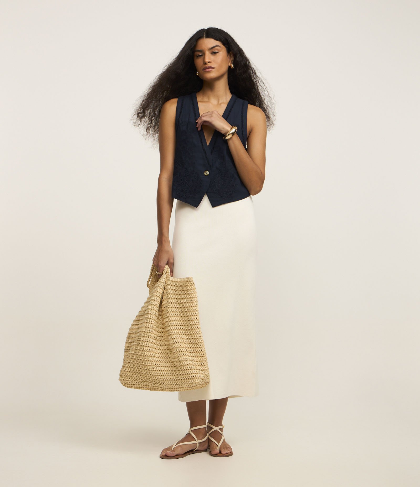 Saia Midi em Tricô com Fenda nas Costas Branco 1