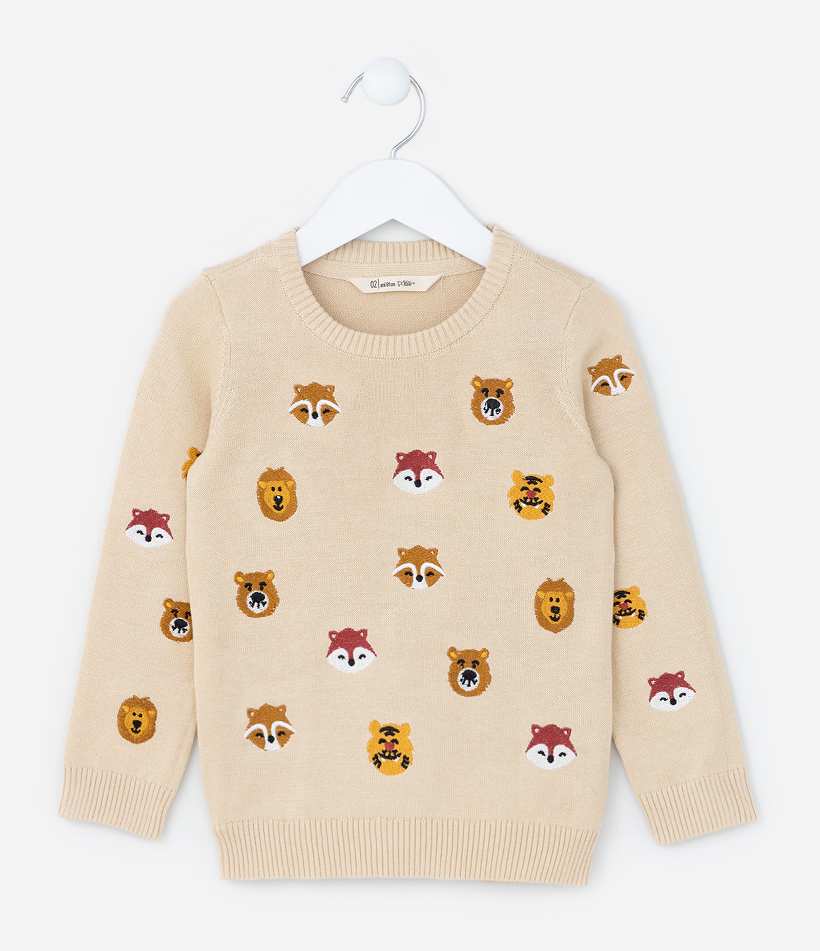 Suéter Infantil em Tricô com Bordado Bichinhos - Tam 1 a 5 Anos Bege 1