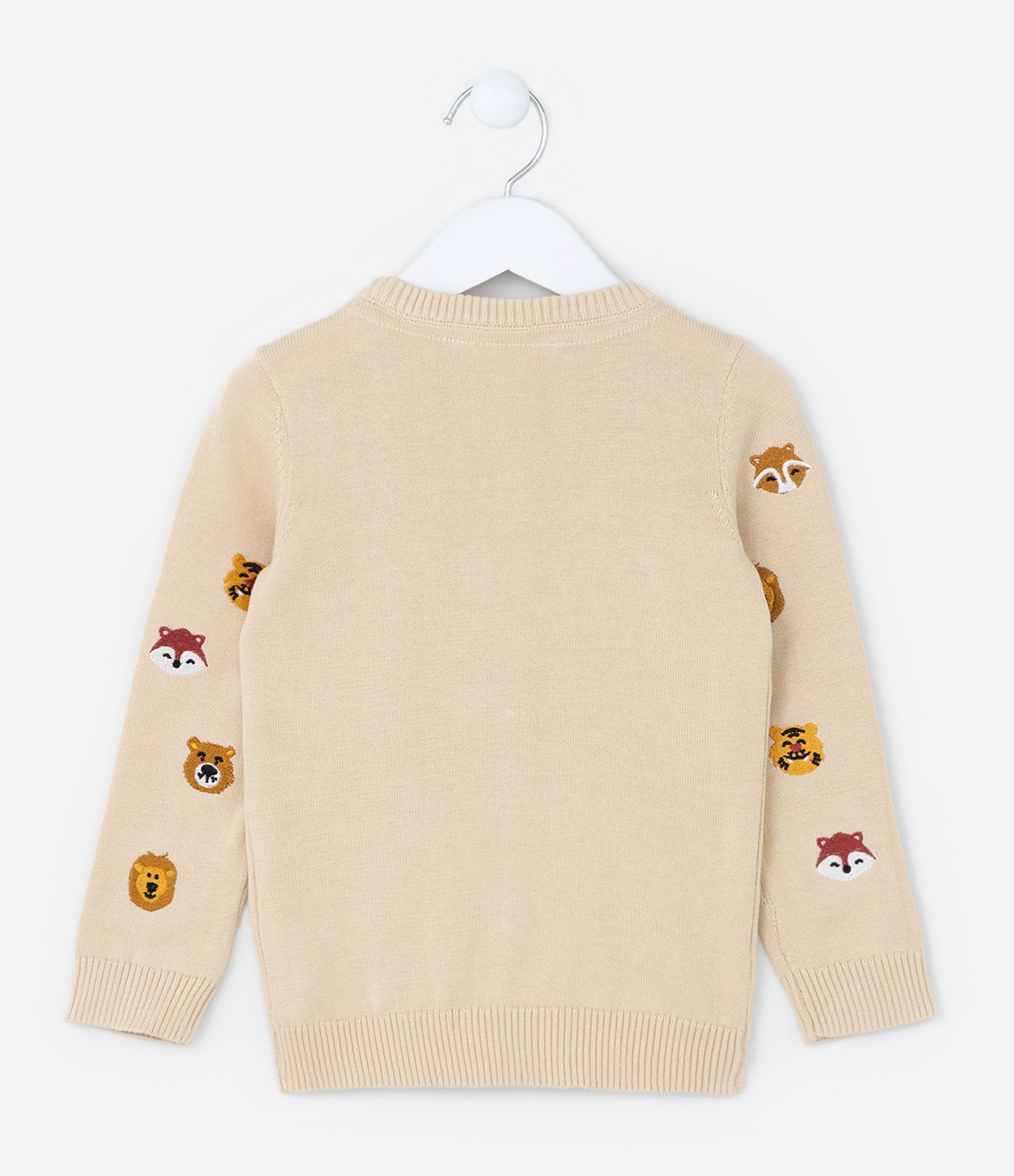 Suéter Infantil em Tricô com Bordado Bichinhos - Tam 1 a 5 Anos Bege 2