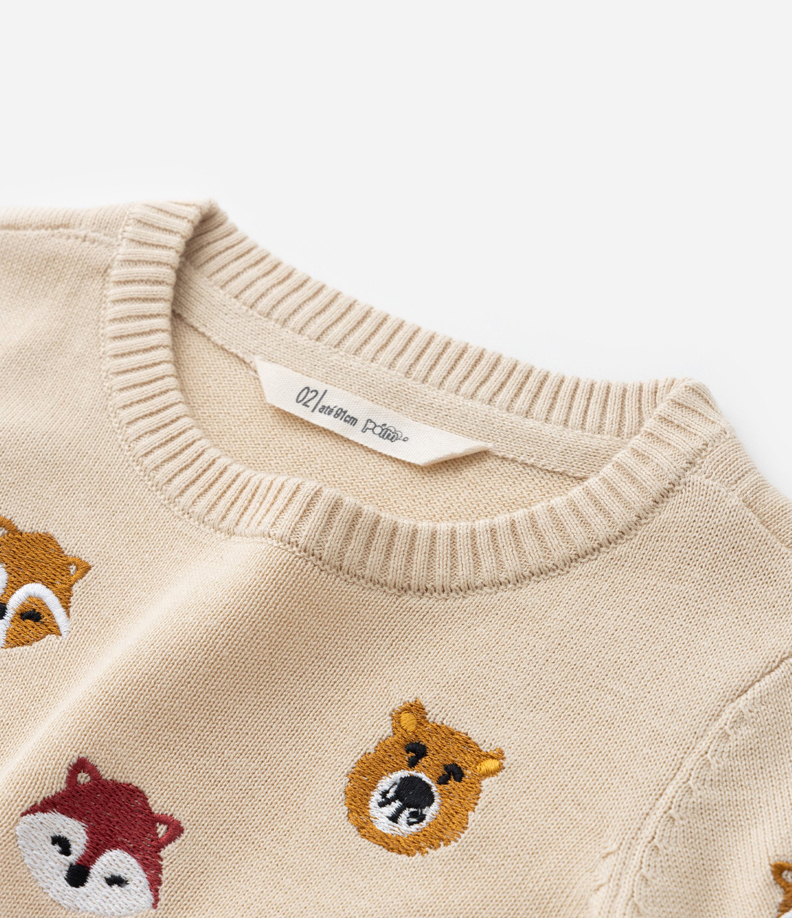 Suéter Infantil em Tricô com Bordado Bichinhos - Tam 1 a 5 Anos Bege 6