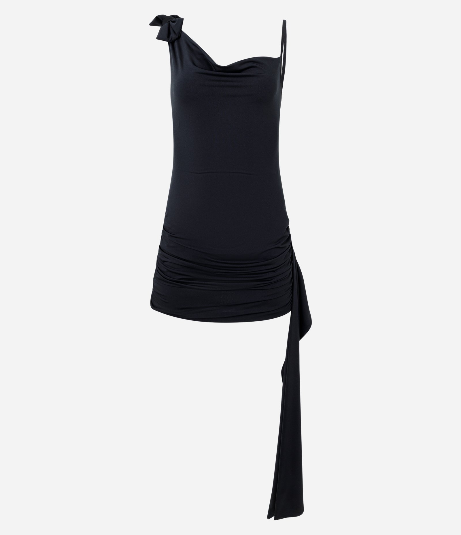 Vestido Curto em Jersey com Alças Assimétricas Preto 5