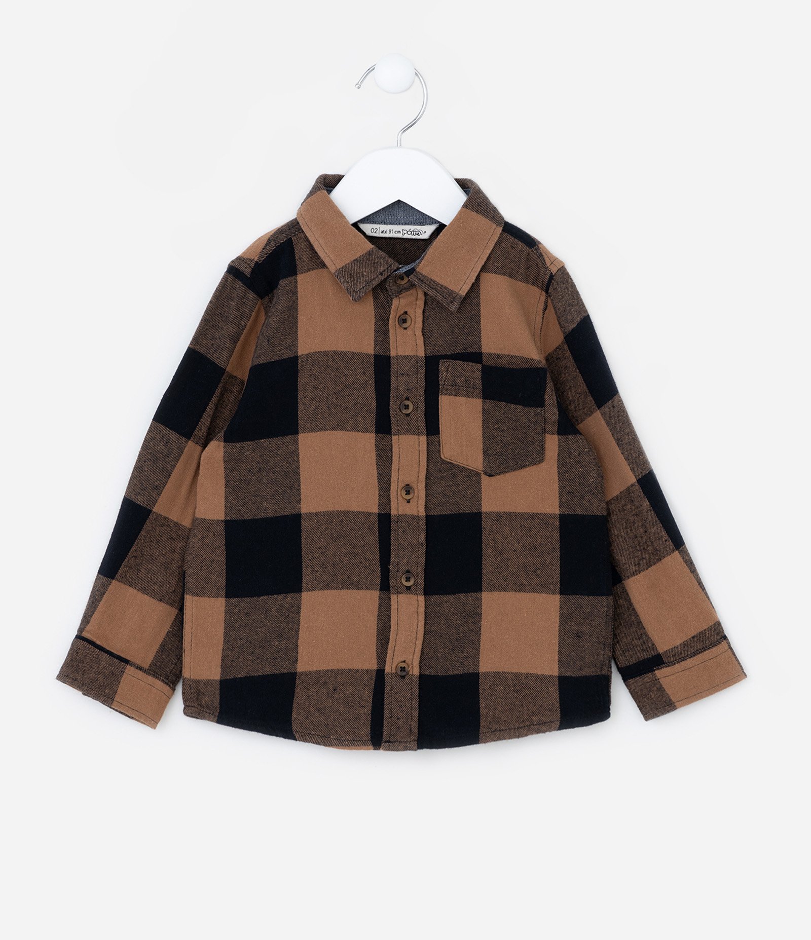 Camisa Infantil em Flanela com Estampa Xadrez - Tam 1 a 5 Anos Preto/Marrom 1