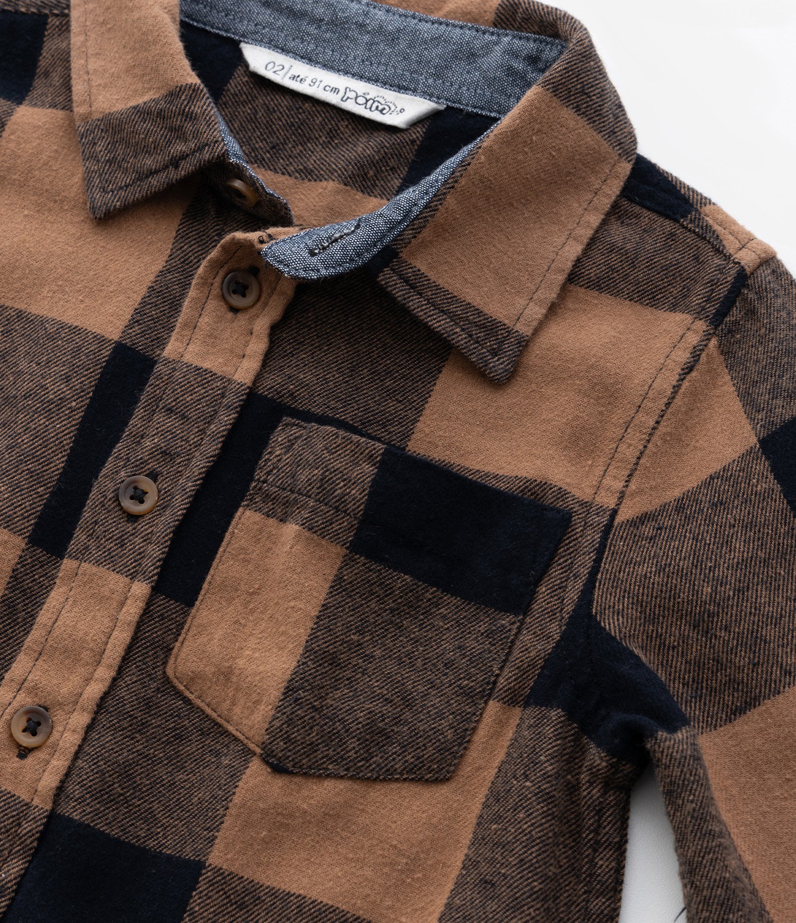 Camisa Infantil em Flanela com Estampa Xadrez - Tam 1 a 5 Anos Preto/Marrom 5