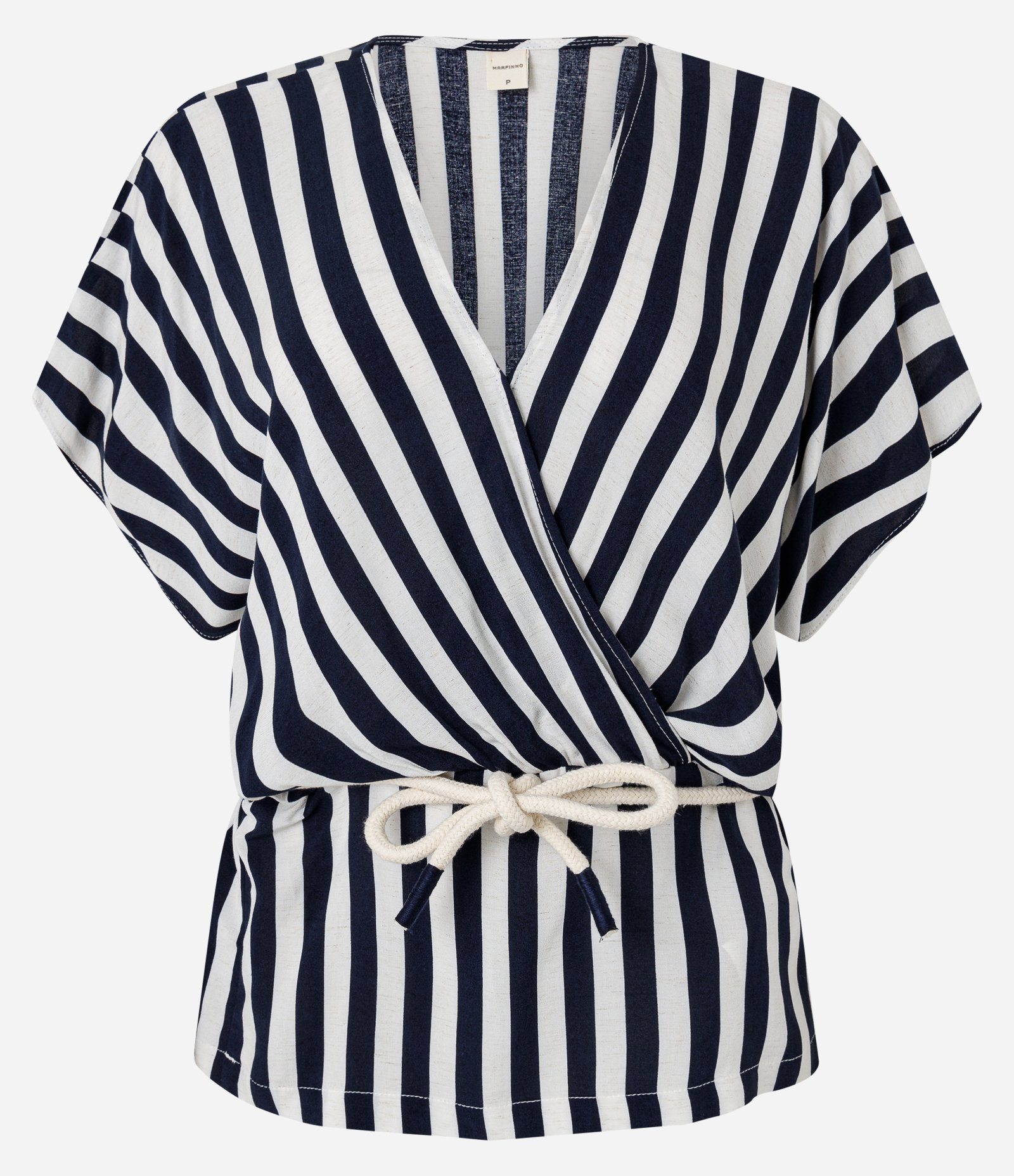 Blusa em Viscolinho Listrada com Cinto Corda Preto 6