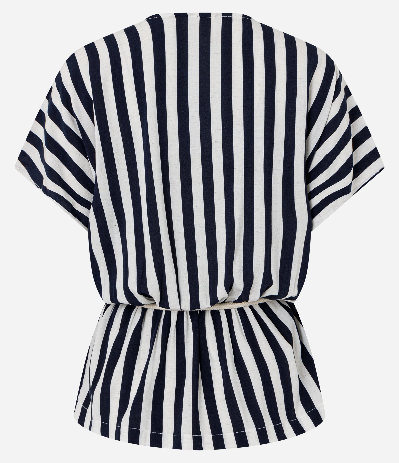 Blusa em Viscolinho Listrada com Cinto Corda Preto 7