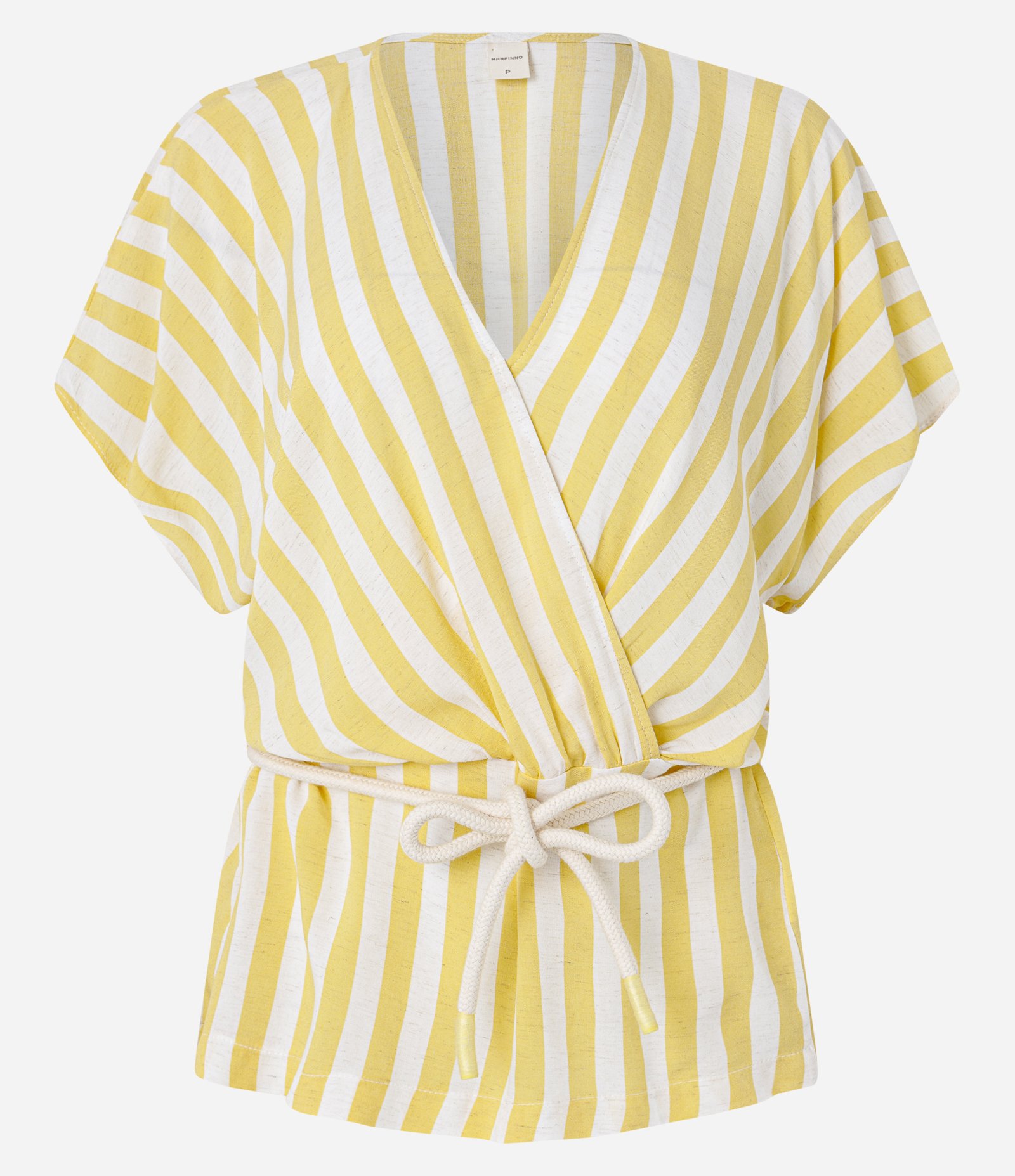 Blusa em Viscolinho Listrada com Cinto Corda Amarelo 5