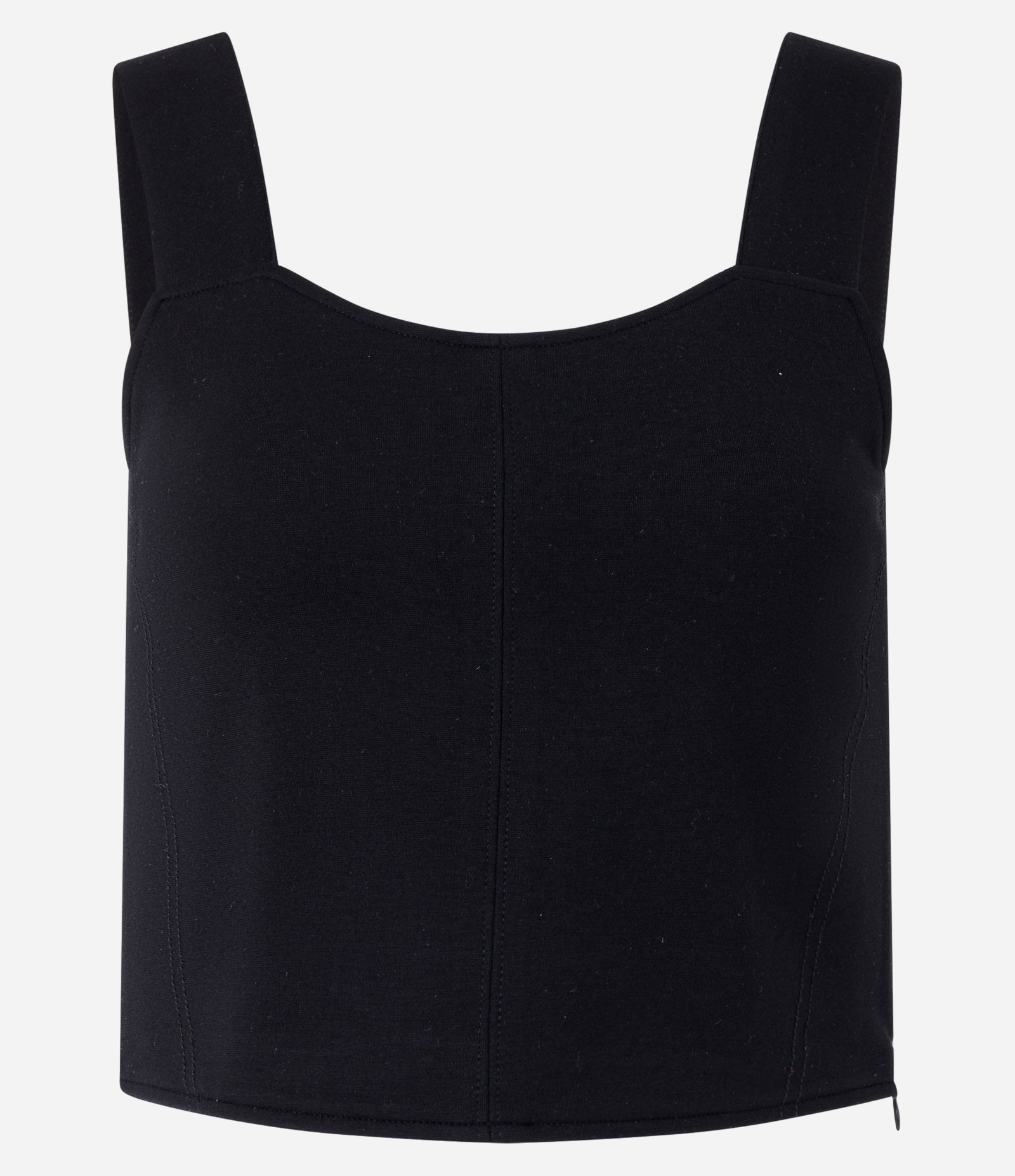 Blusa Alça Larga Cropped em Viscose com Ponto Roma Preto 8