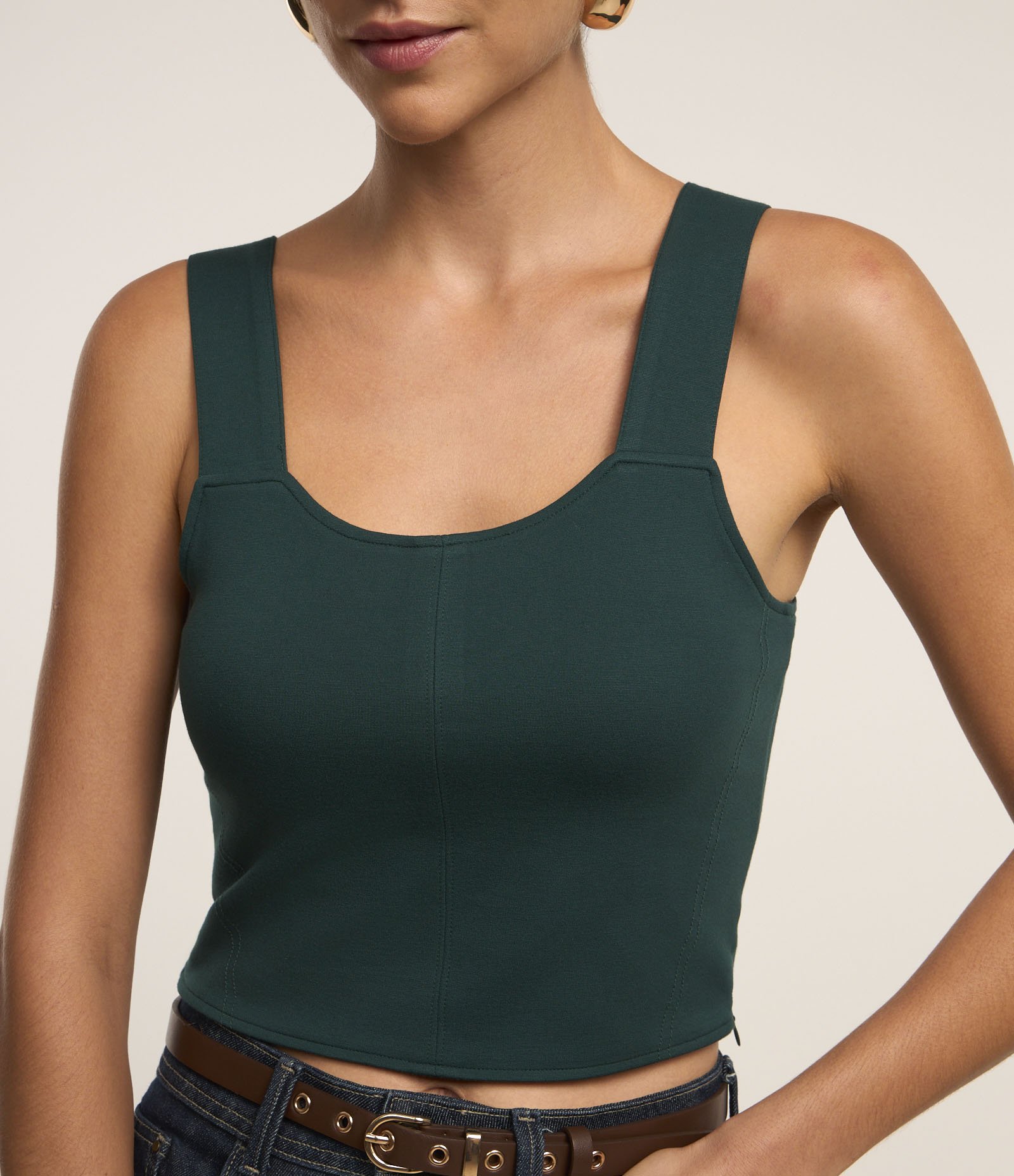 Blusa Alça Larga Cropped em Viscose com Ponto Roma Verde 5