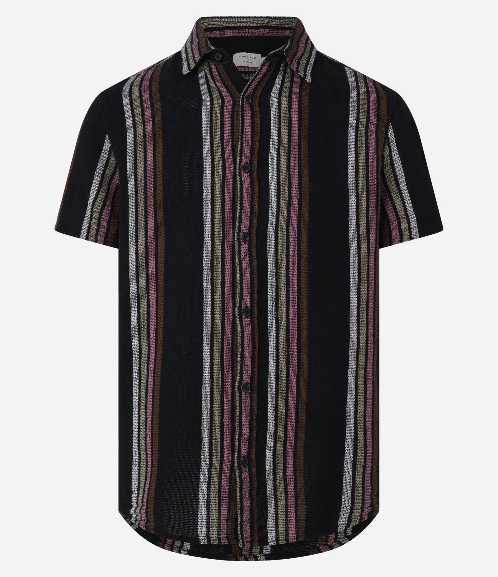 Camisa Regular com Textura Rústica com Listras Contrastantes Preto 6