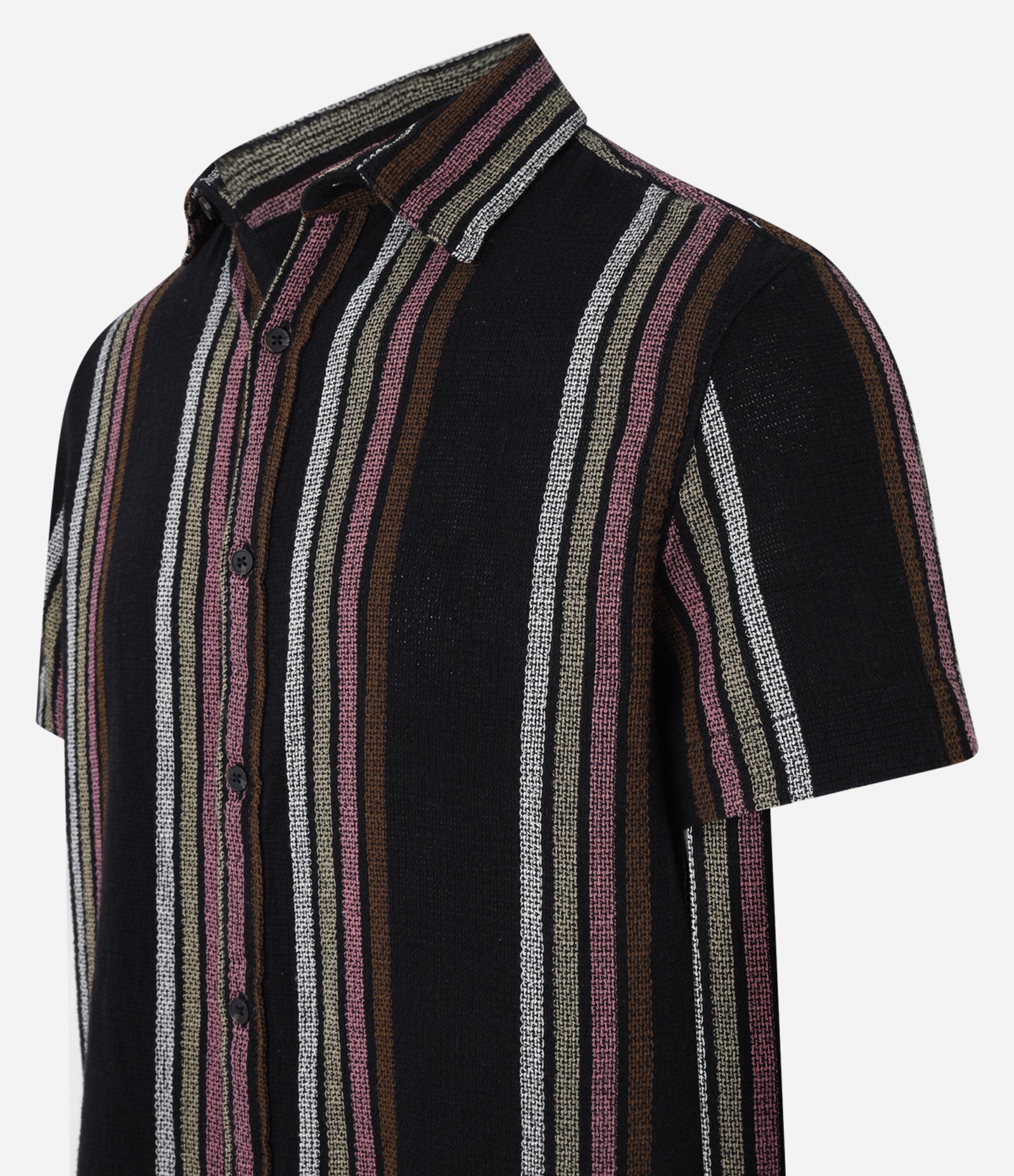 Camisa Regular com Textura Rústica com Listras Contrastantes Preto 7
