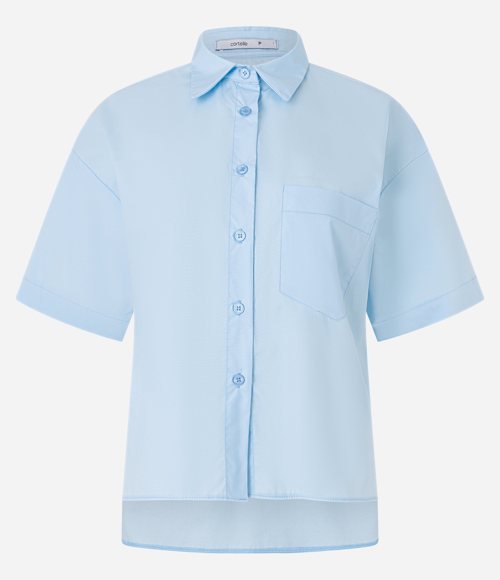Camisa em Tricoline com Bolso Frontal Azul Pastel 7