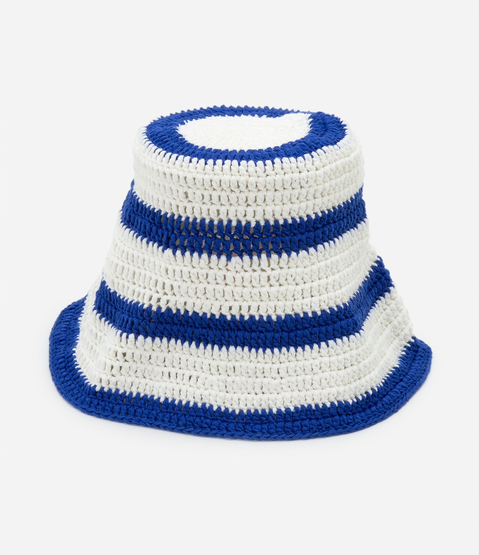 Chapéu Bucket Listrado em Tricô com Efeito Crochê Branco/Azul 2