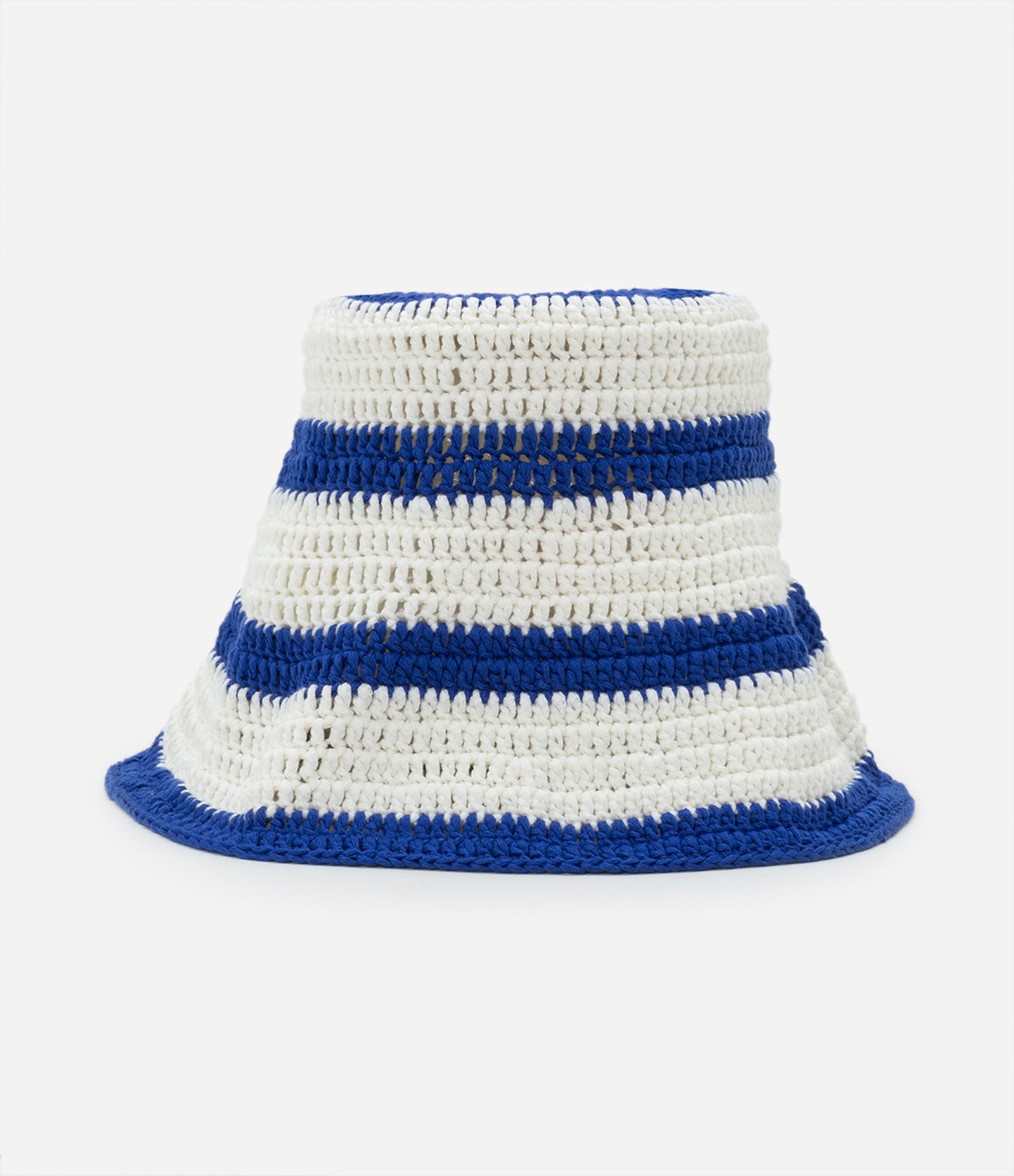 Chapéu Bucket Listrado em Tricô com Efeito Crochê Branco/Azul 3