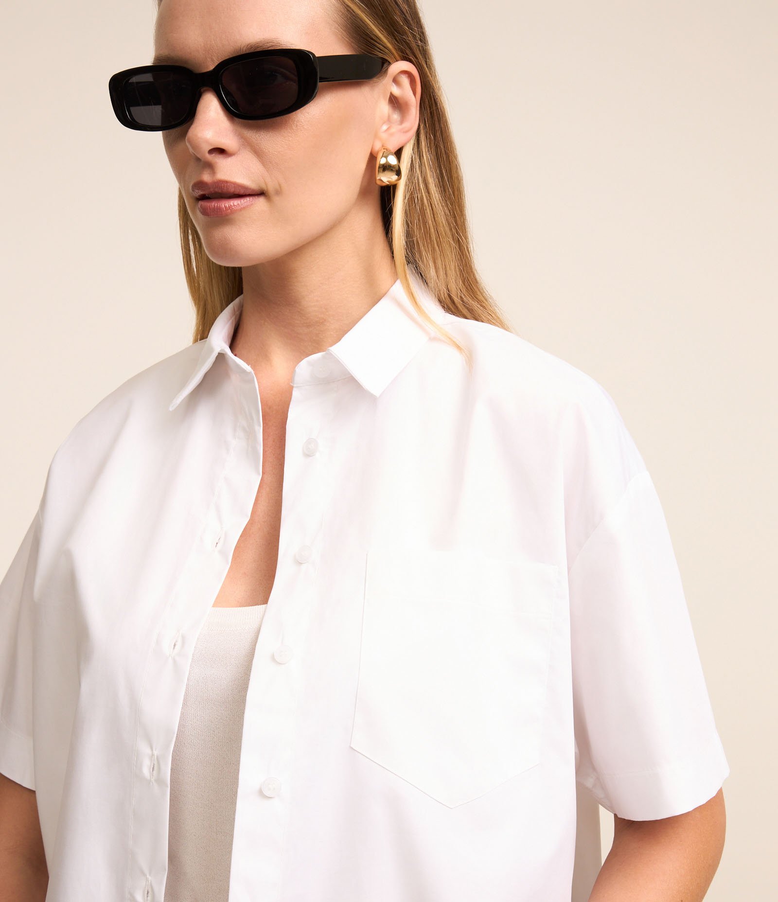 Camisa em Tricoline com Bolso Frontal Branco 3