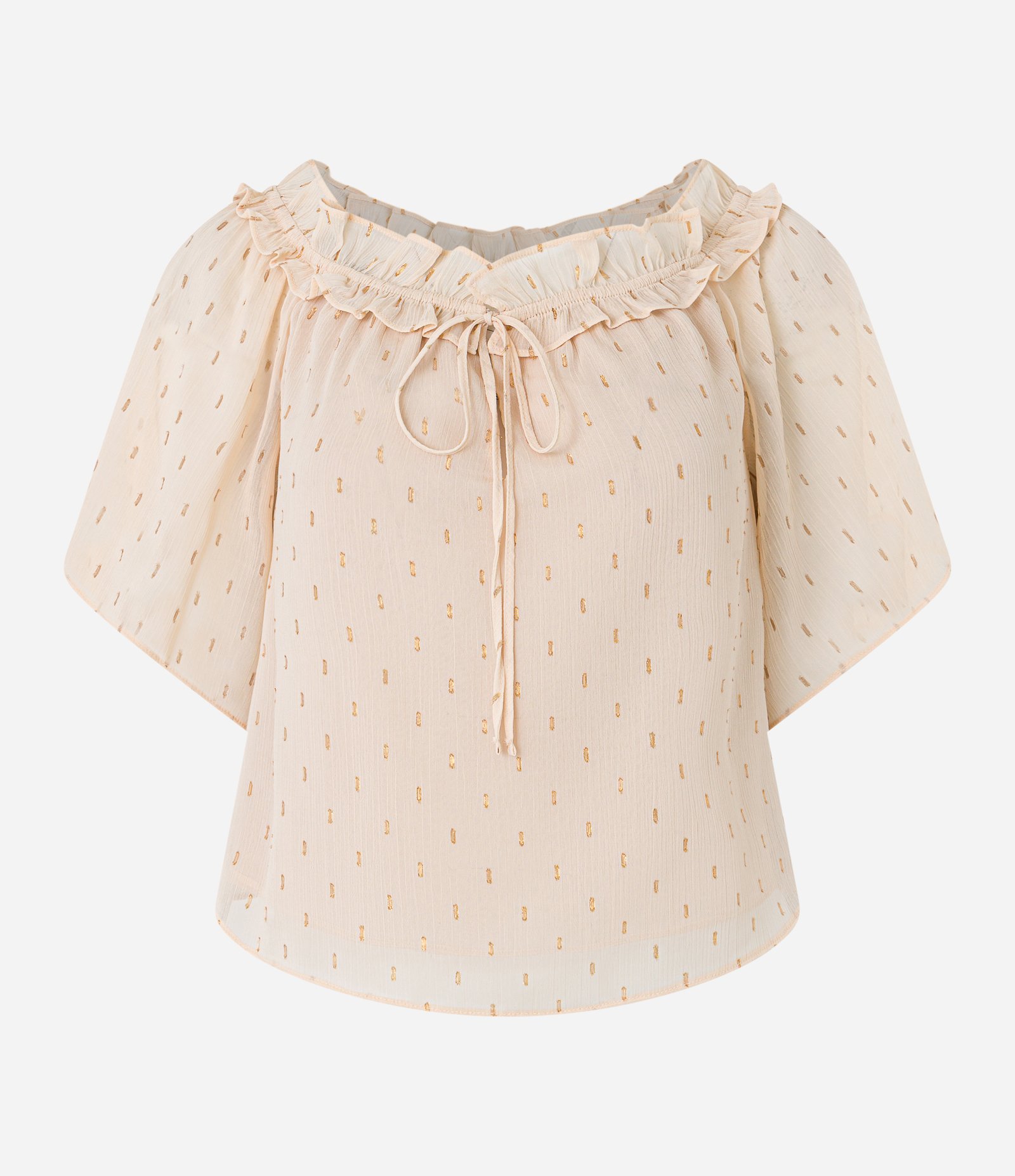 Blusa Ombro a Ombro em Chiffon com Babado e Amarração Laranja 4