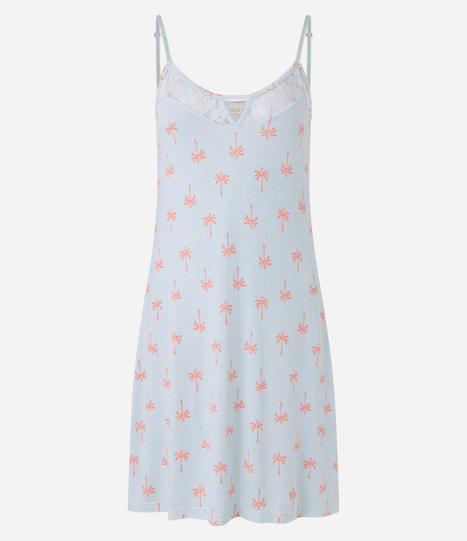 Camisola Alcinha em Viscose com Rendas e Estampa Coqueiros Azul Claro 4