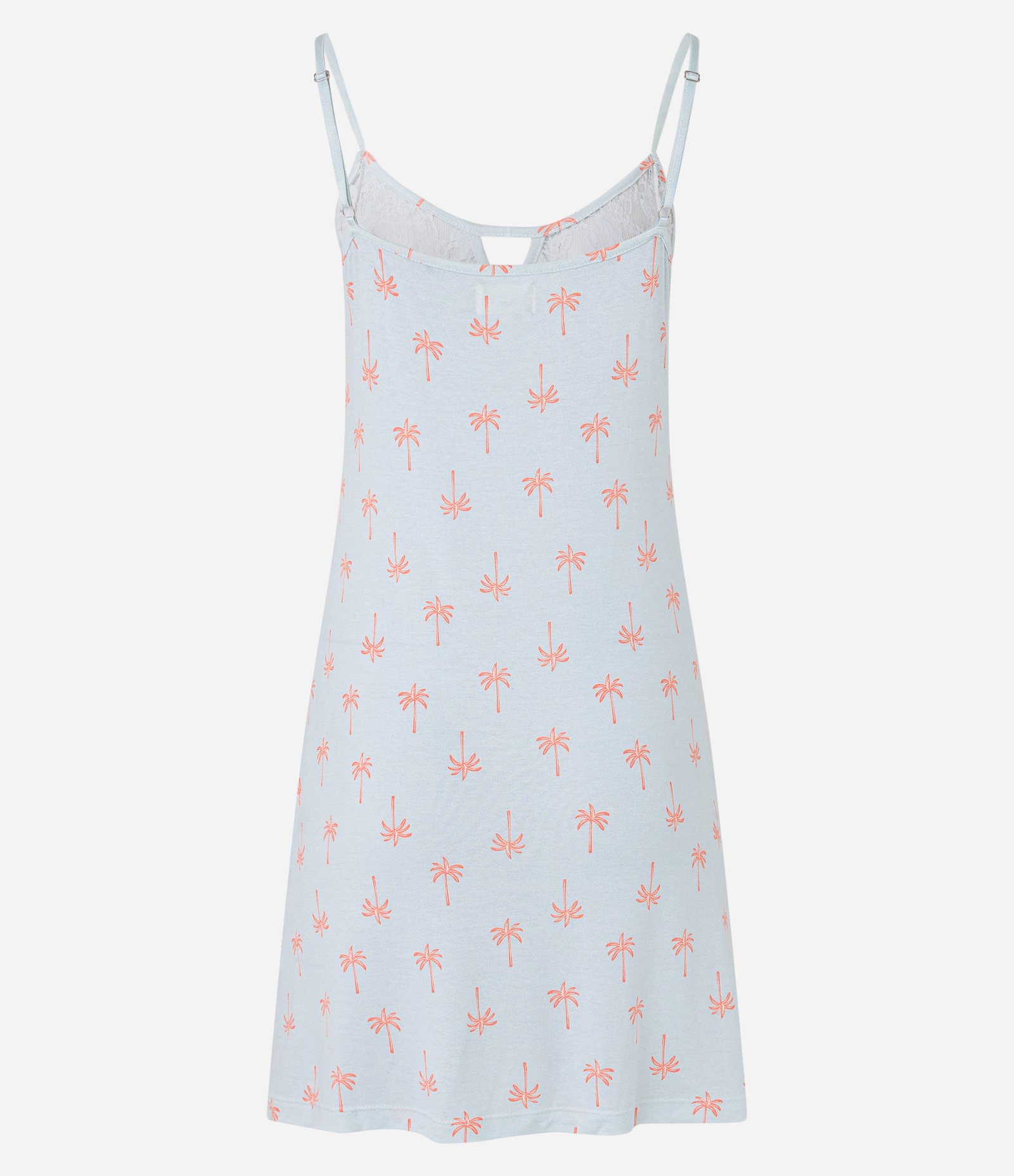 Camisola Alcinha em Viscose com Rendas e Estampa Coqueiros Azul Claro 6