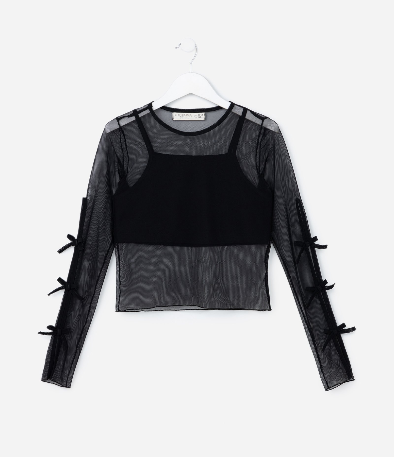 Blusa Infantil com Sobreposição e Lacinhos nas Mangas - Tam 5 a 14 Anos Preto 1