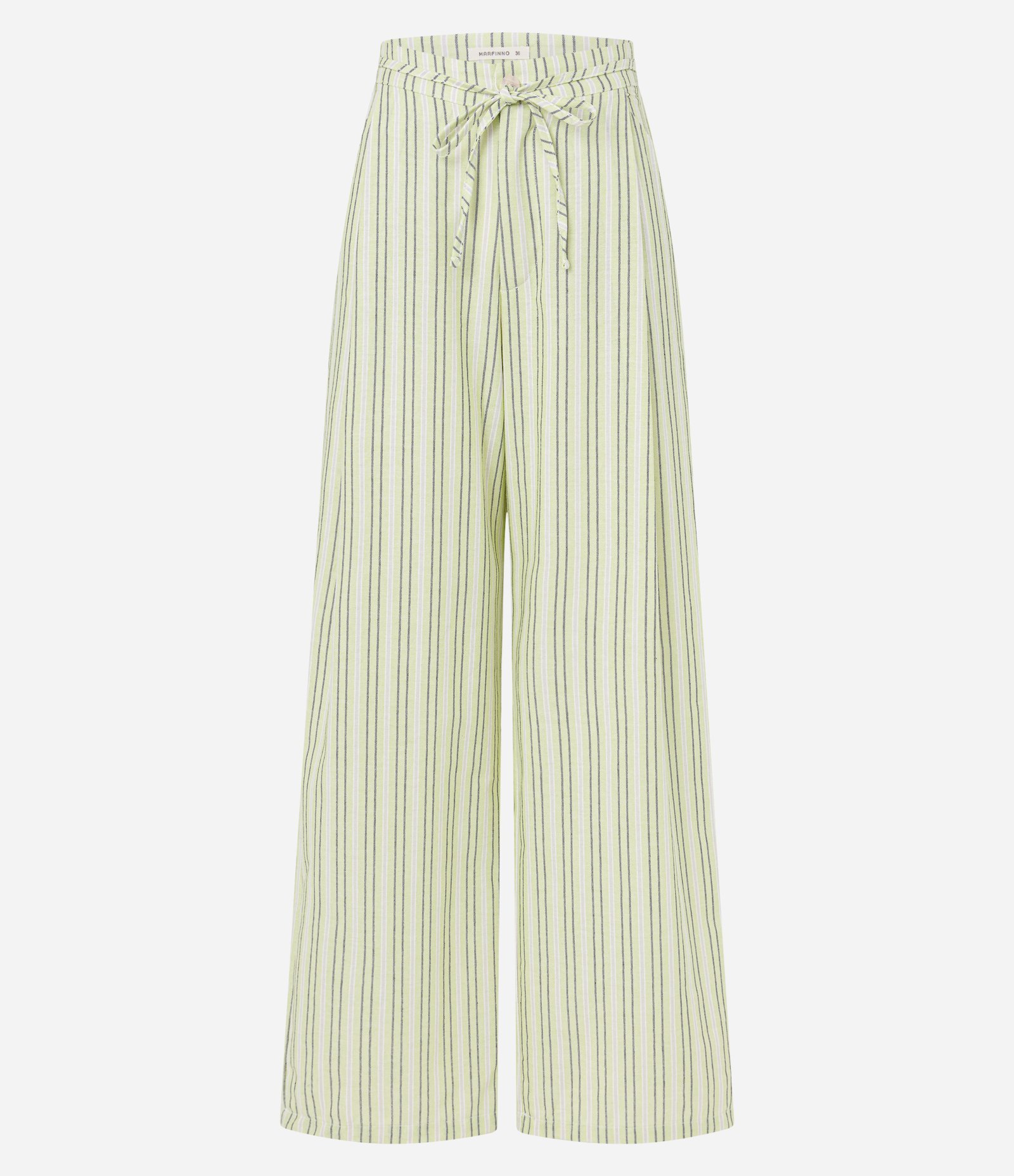 Calça Reta em Sarja Listrada e Cordão na Cintura Verde 5