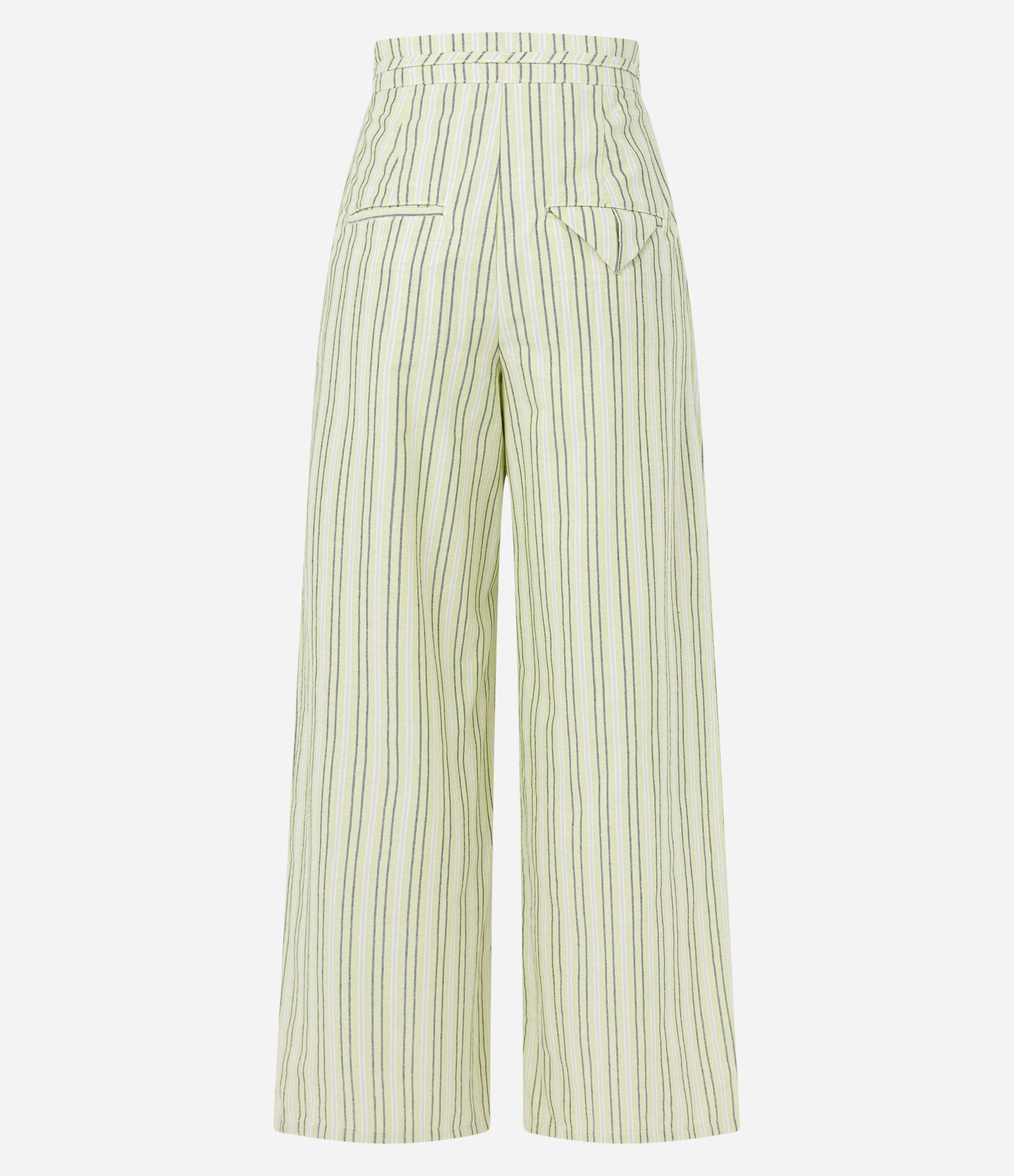 Calça Reta em Sarja Listrada e Cordão na Cintura Verde 6