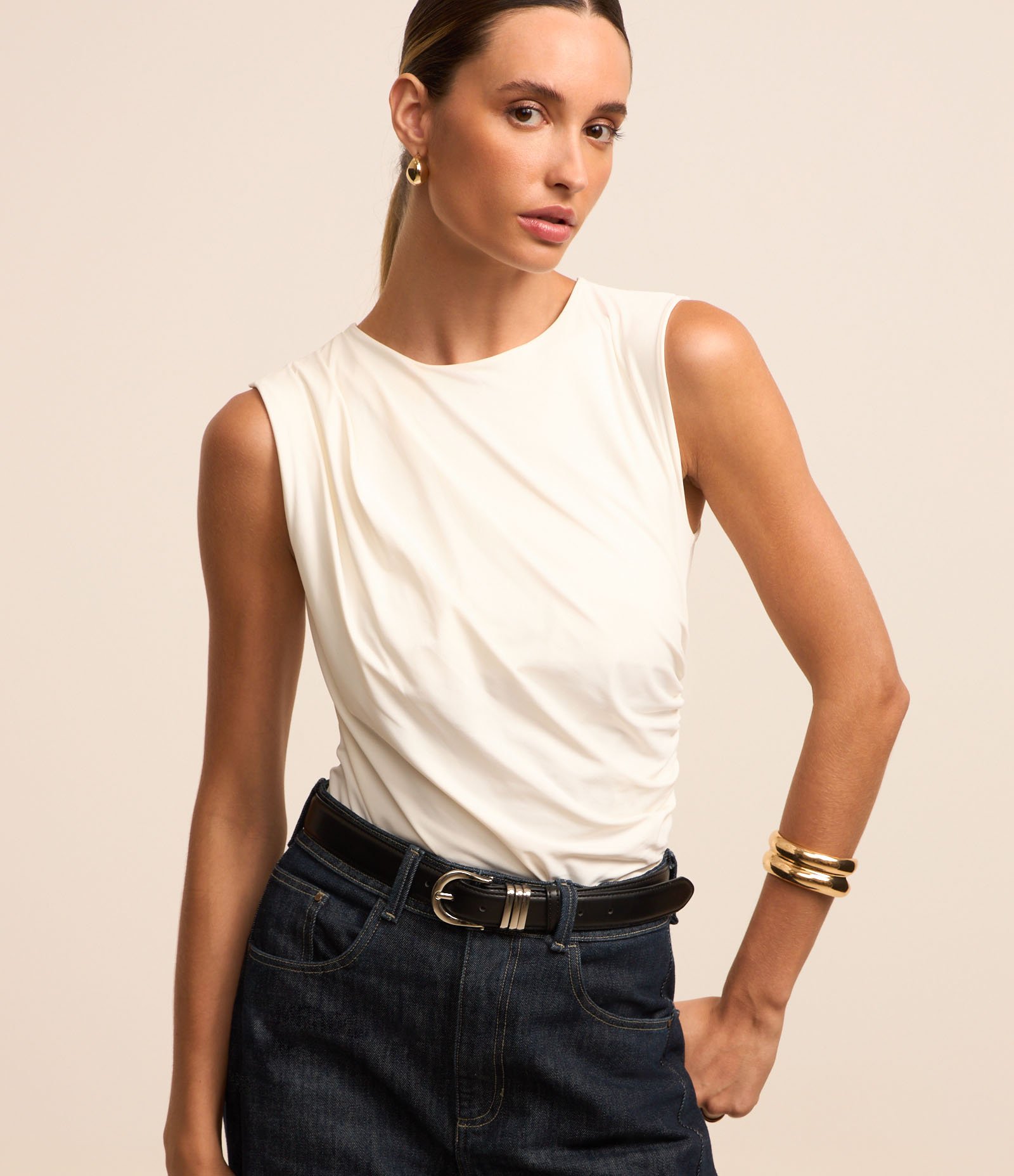 Body Sem Manga em Poliamida com Franzidos 1