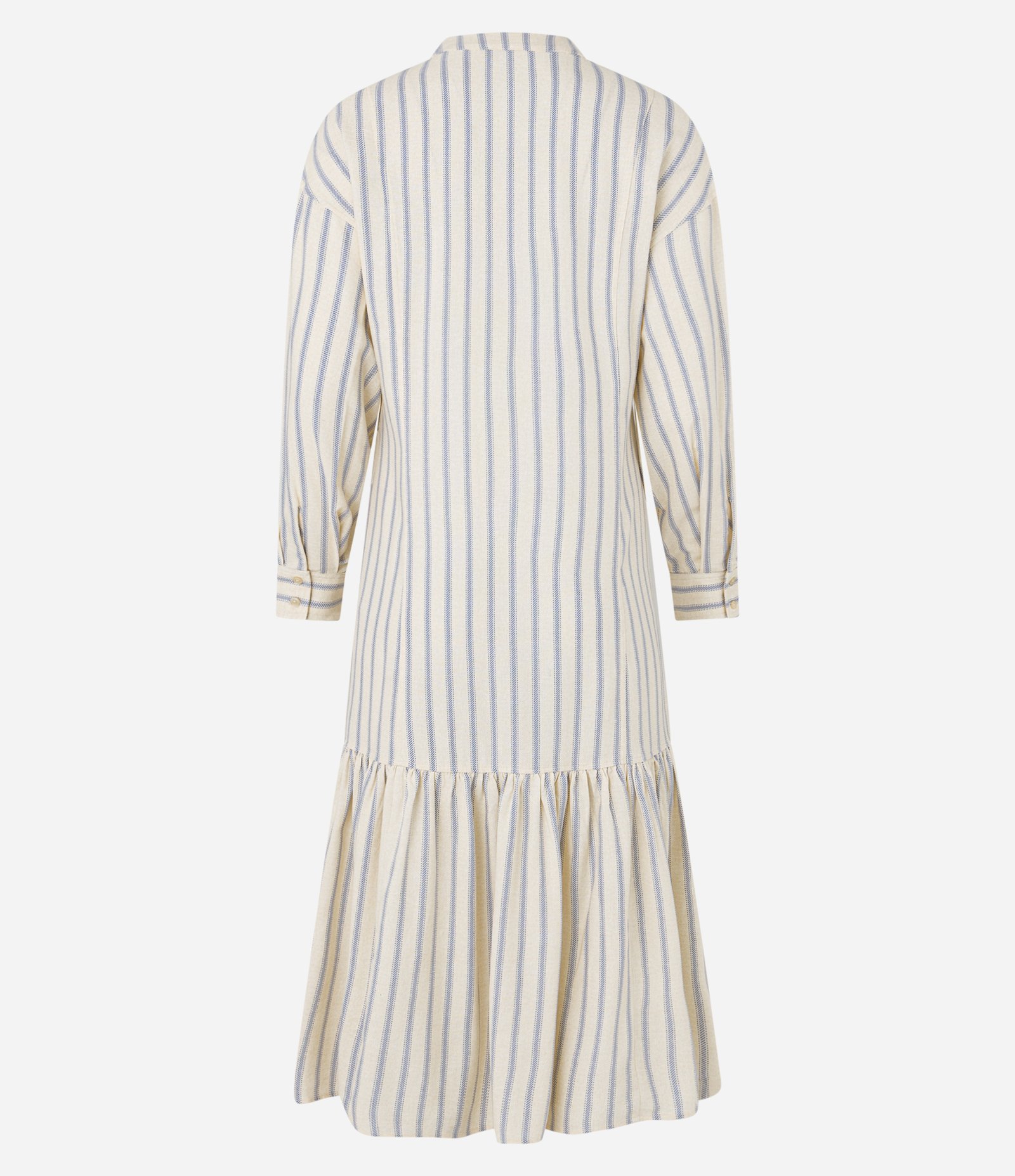 Vestido Chemise Midi Manga 3/4 em Viscolinho Listrado Branco/ Azul 7