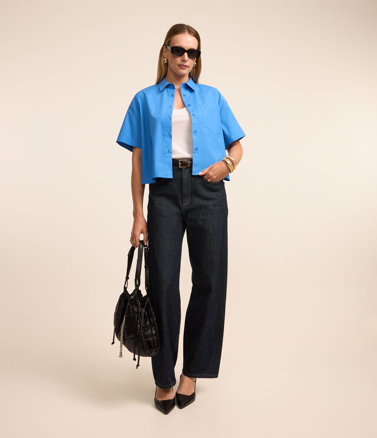 Camisa em Tricoline com Bolso Frontal Azul Celeste 2