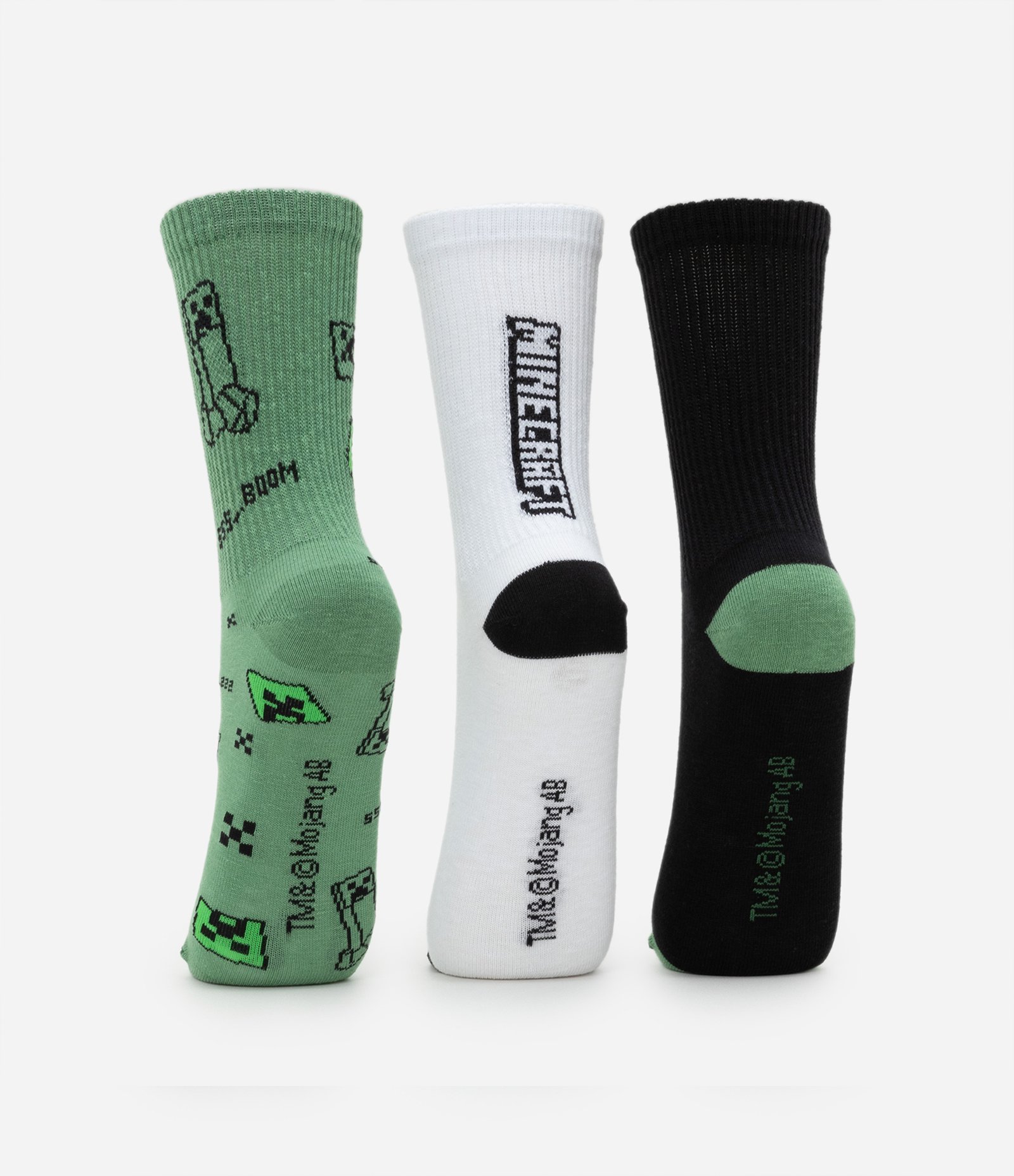 Kit 03 Meias Infantis em Algodão Estampa Minecraft - Tam 23 ao 38 Verde/Branco/Preto 3