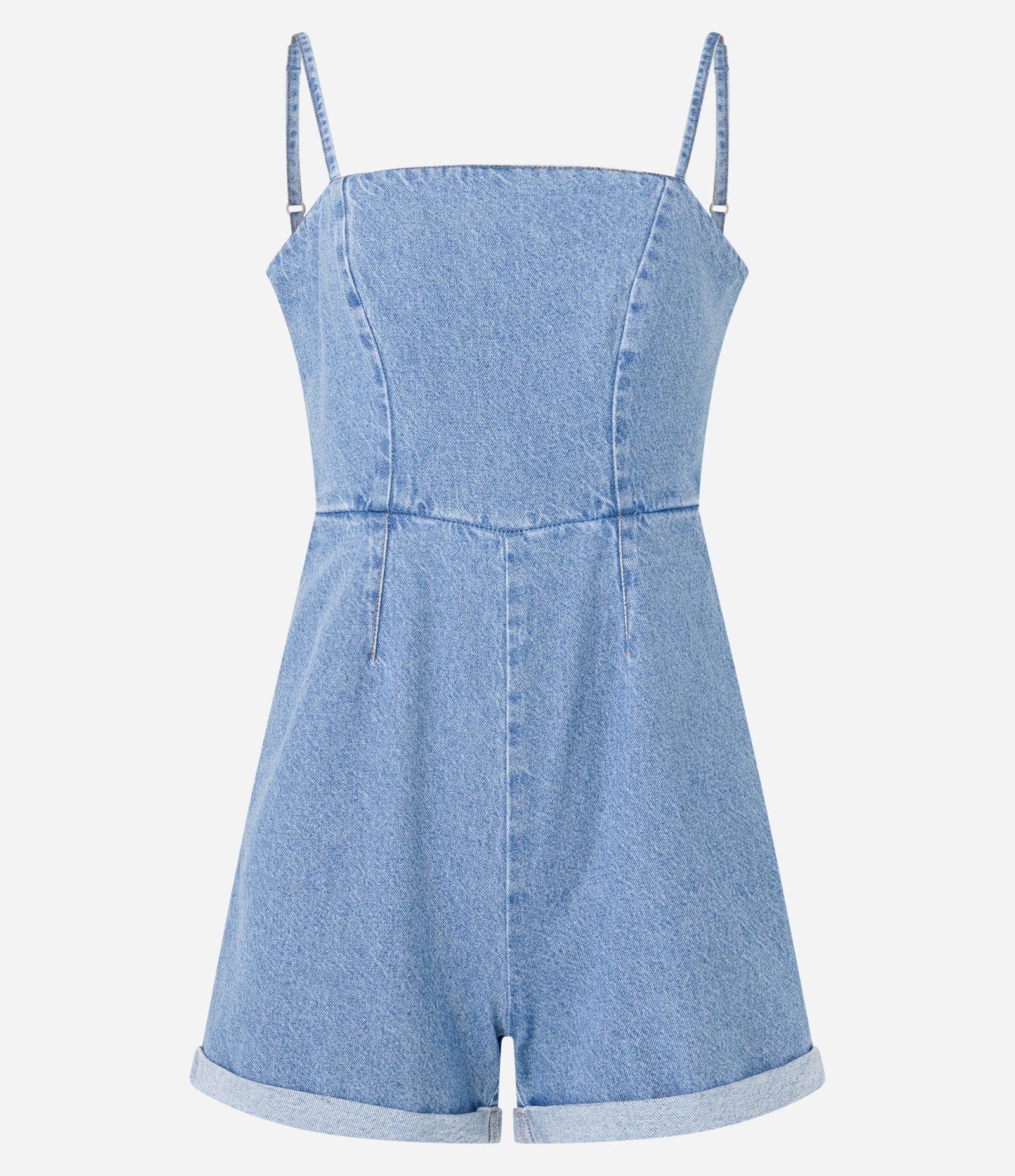 Macaquinho em Jeans com Alcinha e Amarração nas Costas Azul 6