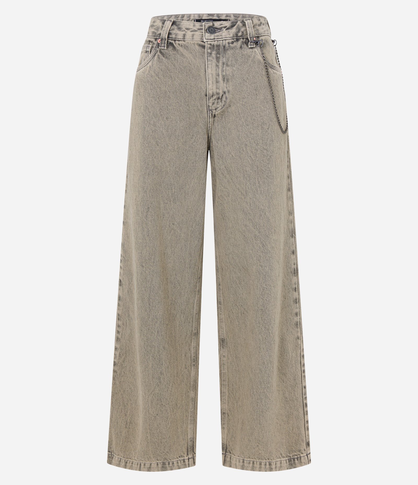 Calça Skater em Jeans Dirty com Corrente Lateral Bege 5