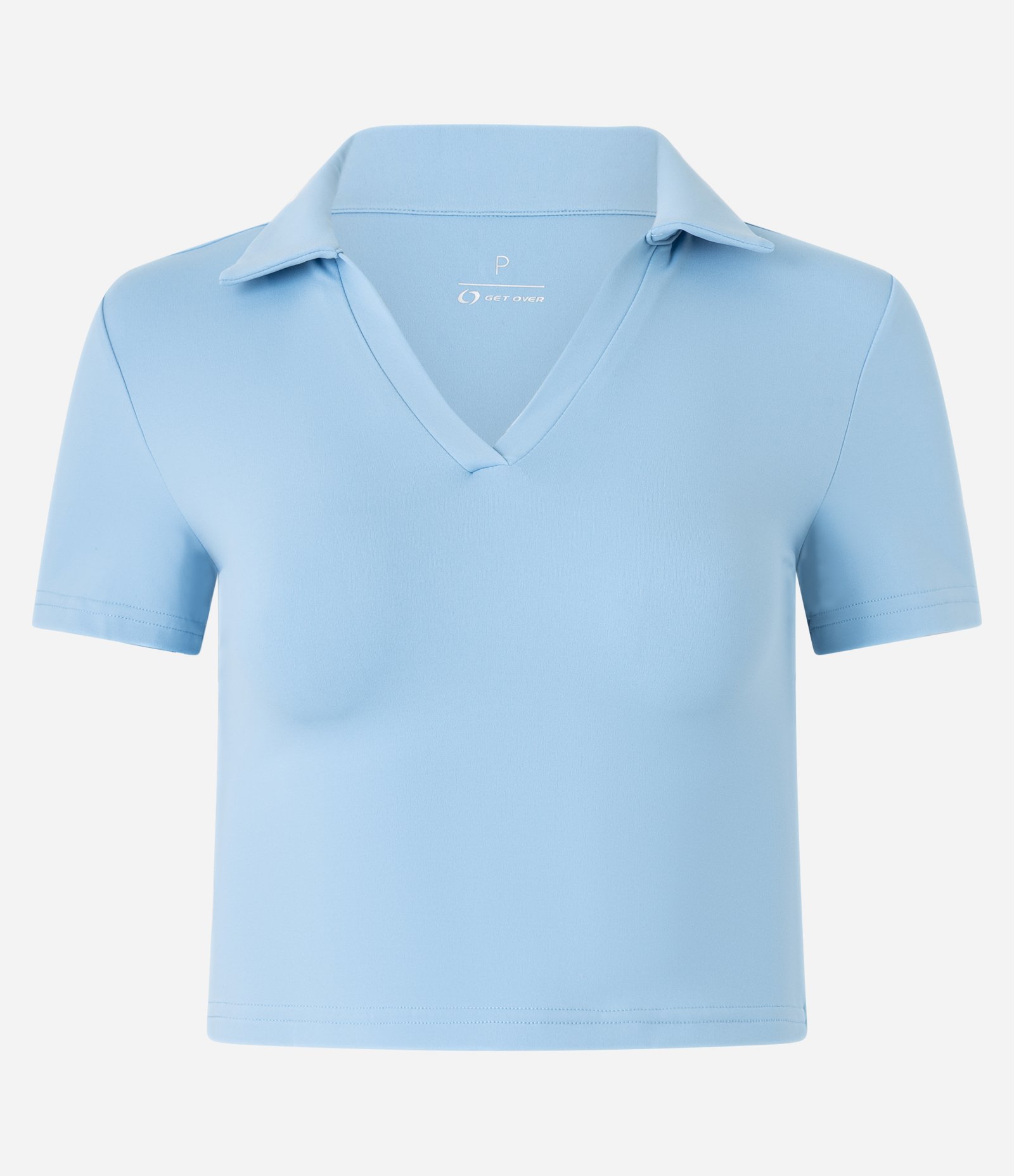 Camiseta Pólo Cropped Esportiva em Poliamida com Decote V Azul 1