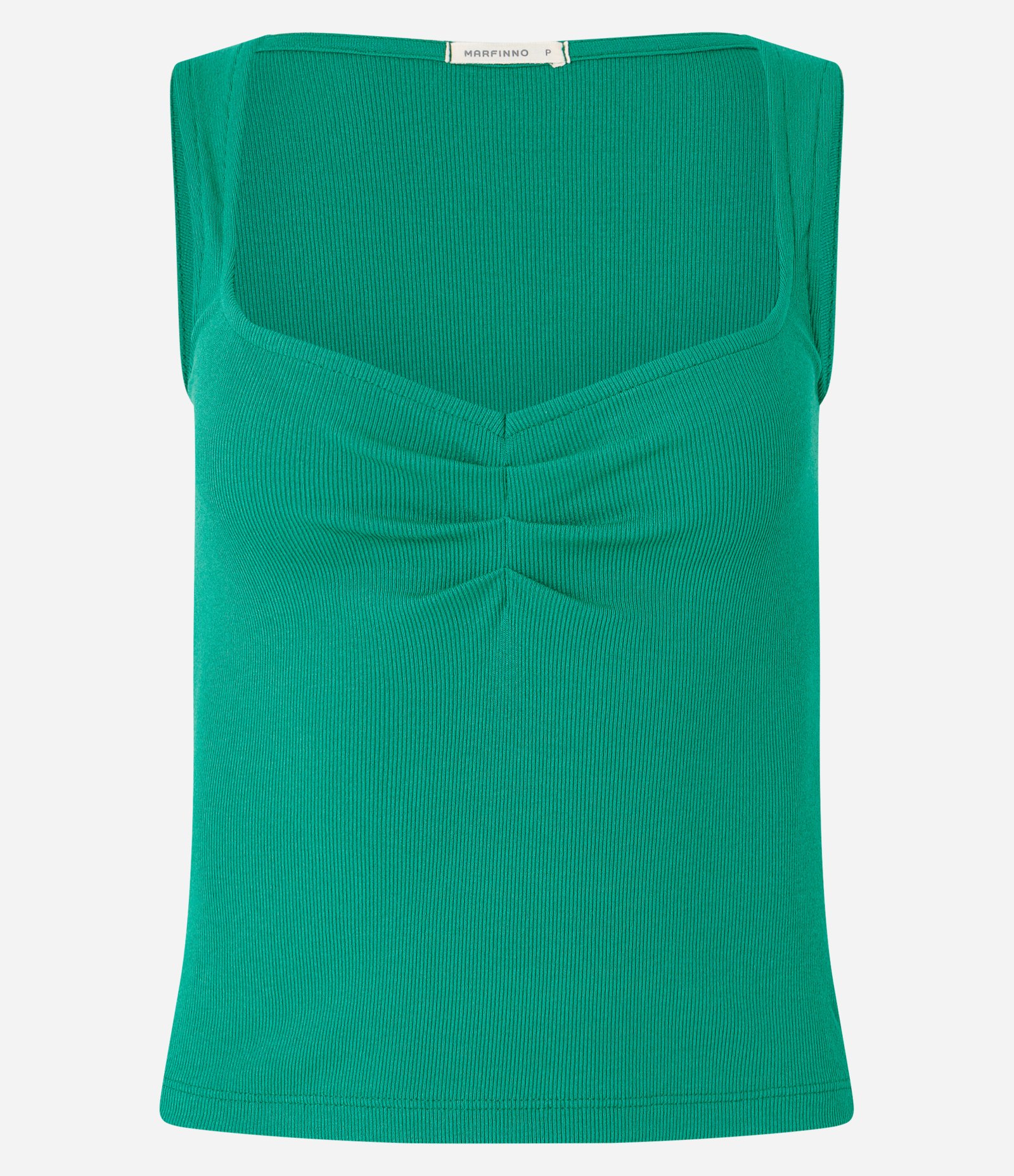 Blusa Sem Manga em Ribana com Franzido no Decote Quadrado Verde 4