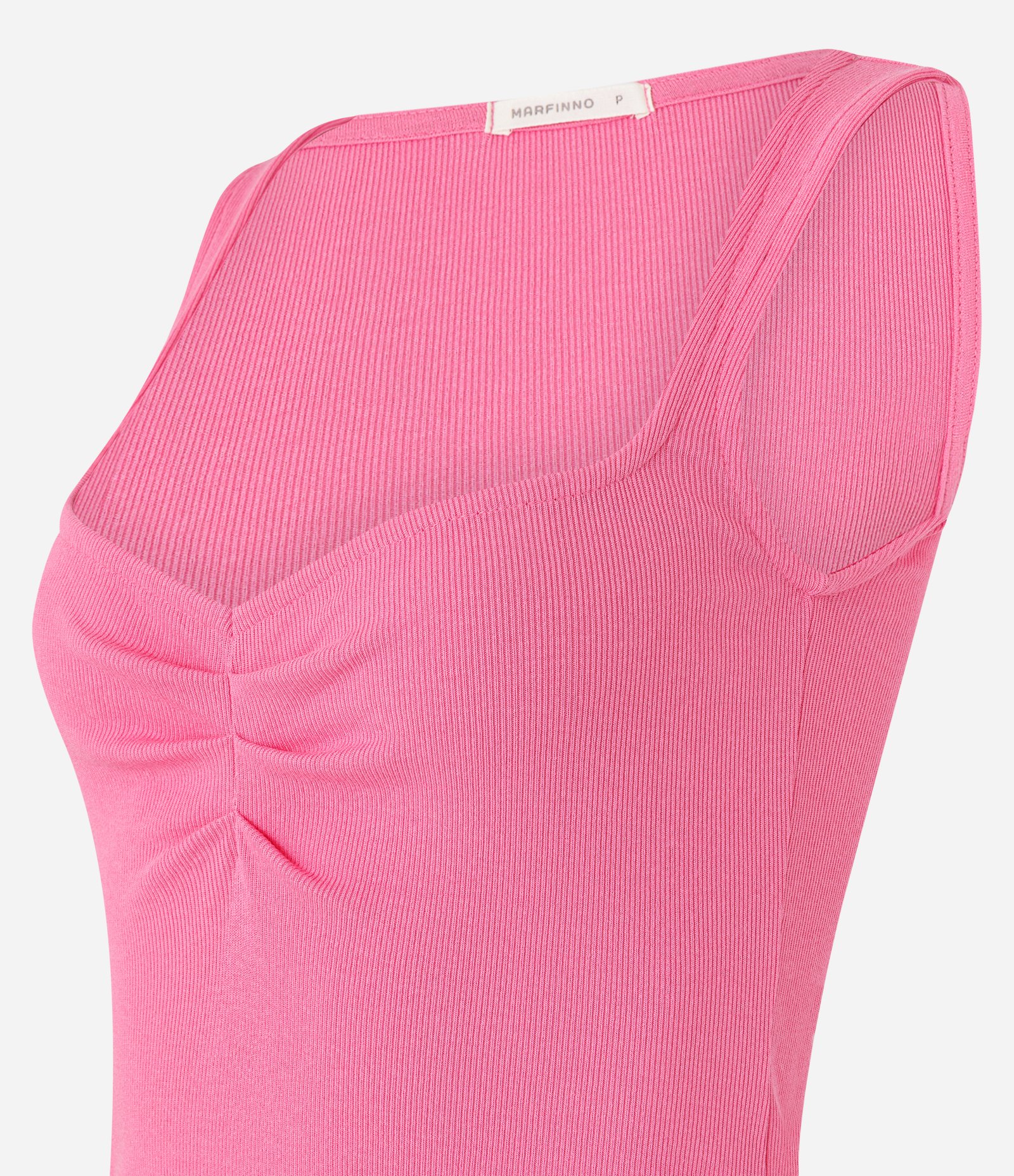 Blusa Sem Manga em Ribana com Franzido no Decote Quadrado Rosa 5
