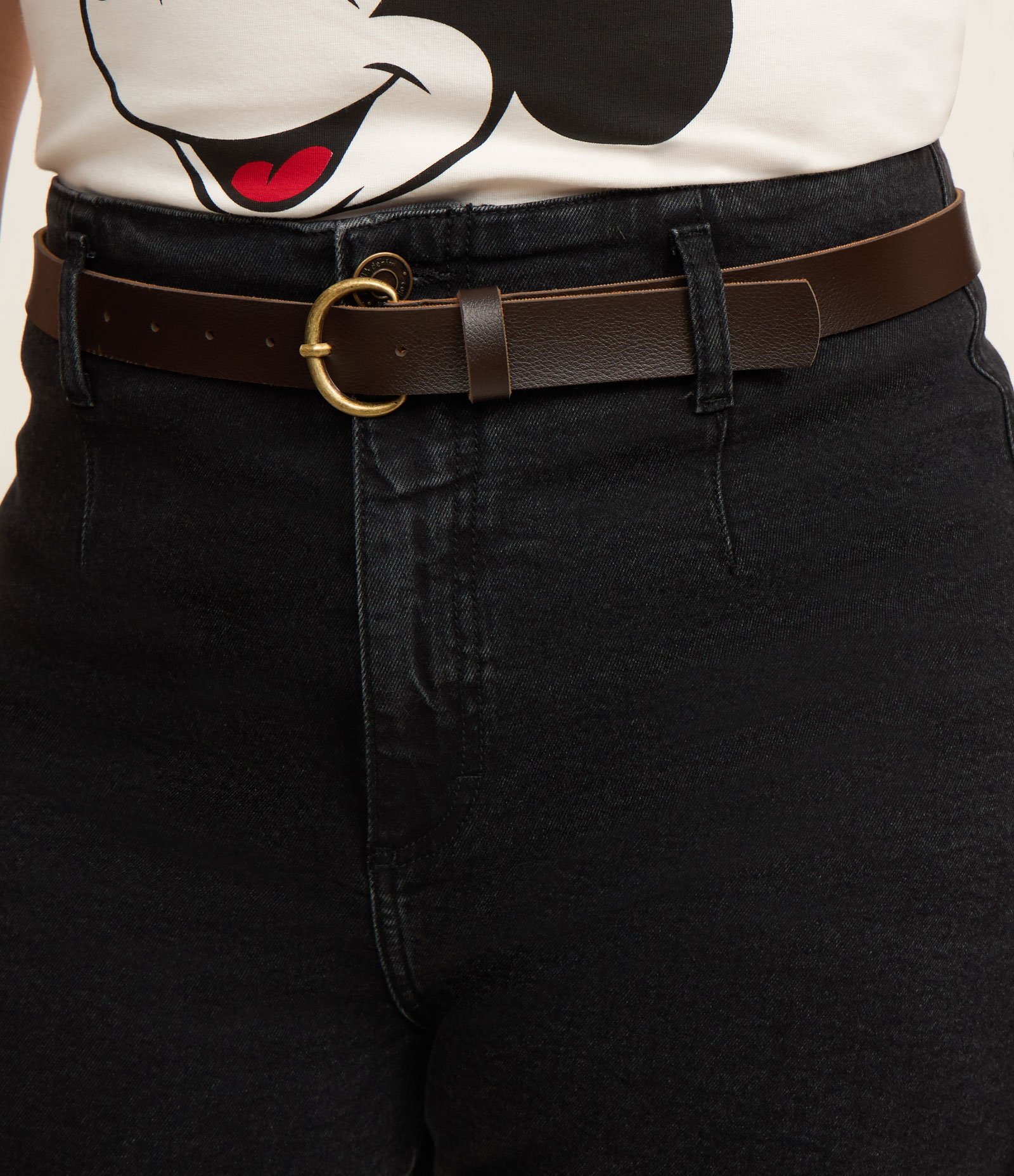 Calça Wide Leg em Jeans com Cinto Curve & Plus Size Preto 4