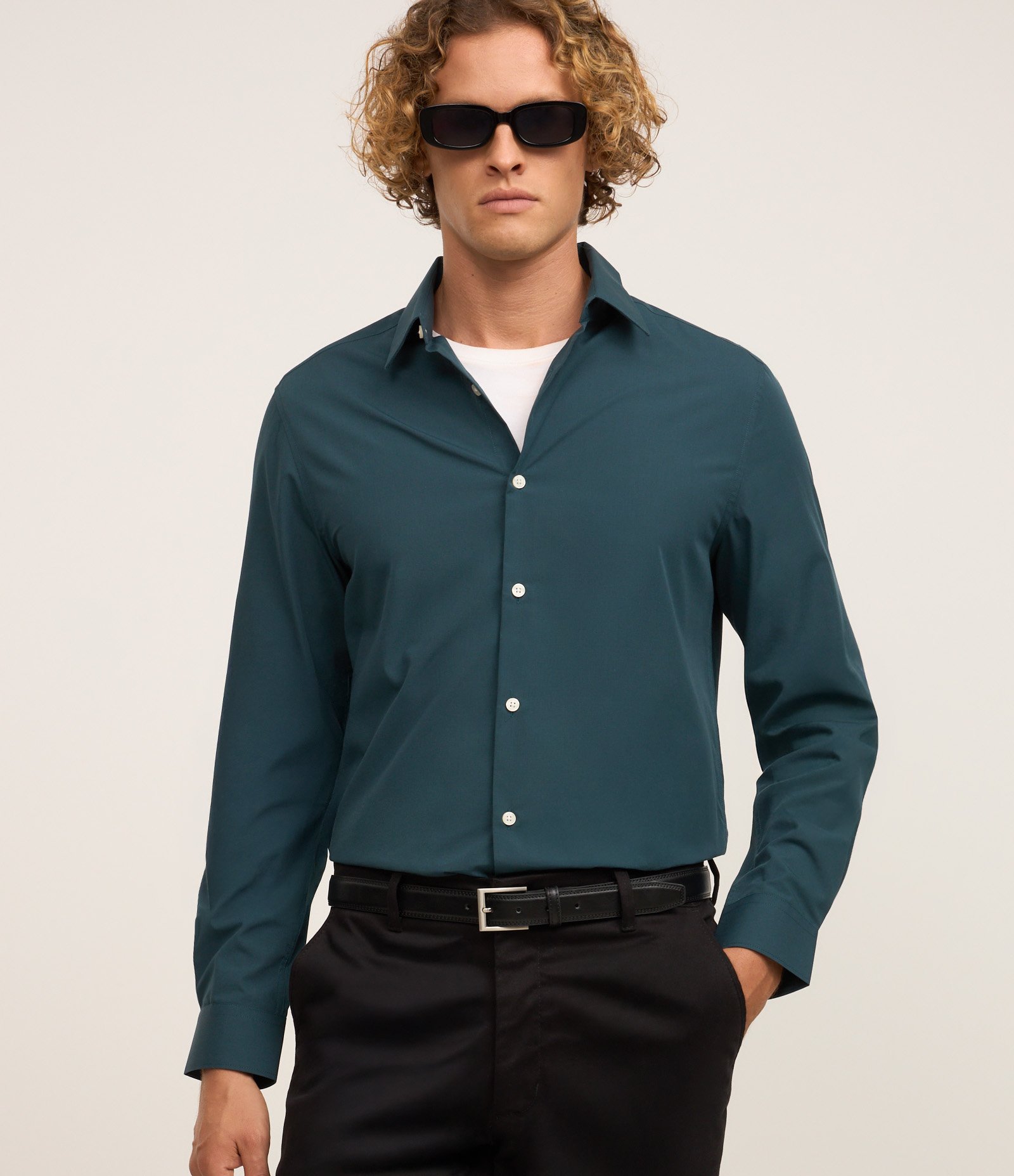 Camisa Regular Básica em Algodão com Fil a Fil Verde Petróleo 1