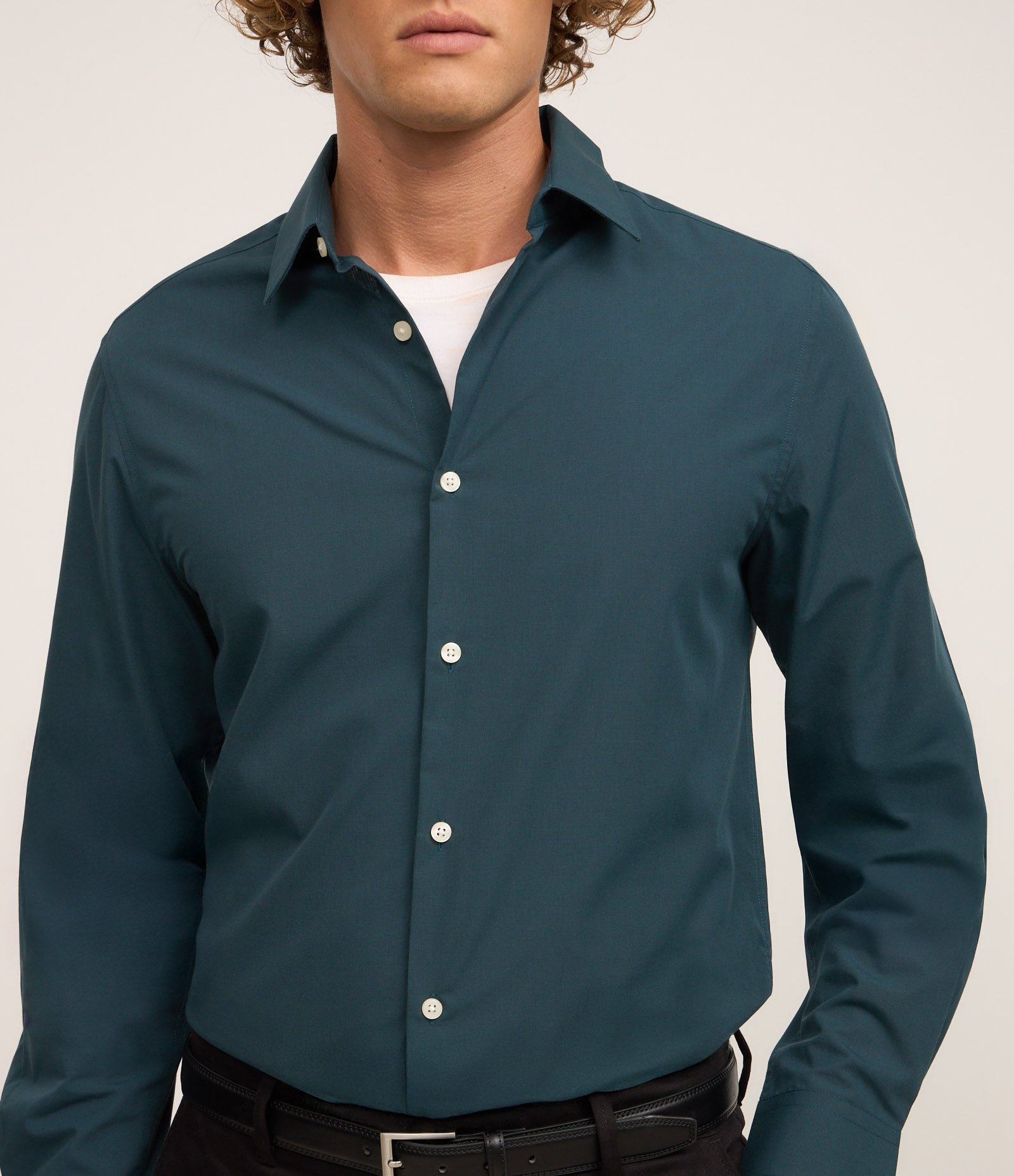 Camisa Regular Básica em Algodão com Fil a Fil Verde Petróleo 3