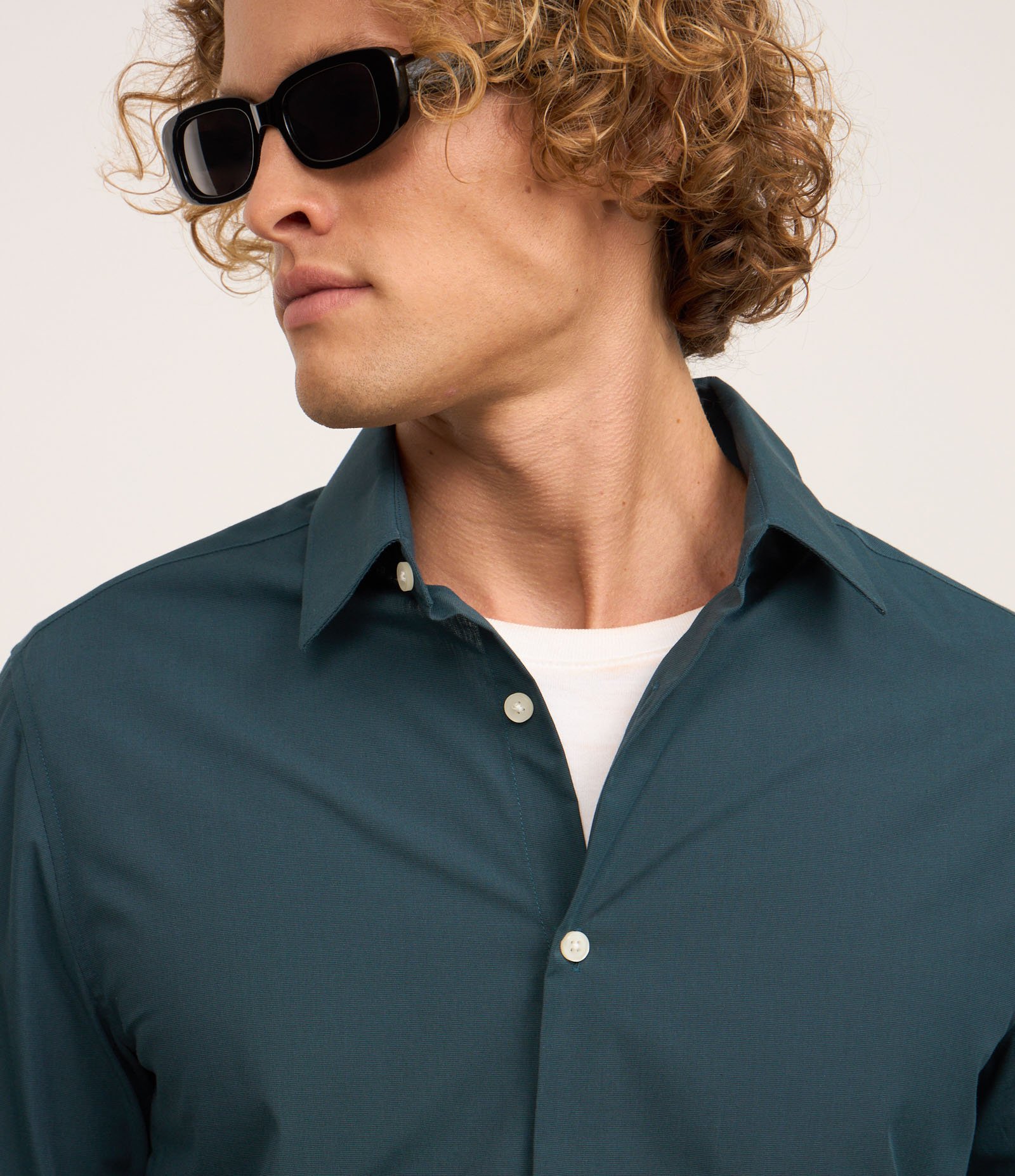 Camisa Regular Básica em Algodão com Fil a Fil Verde Petróleo 4