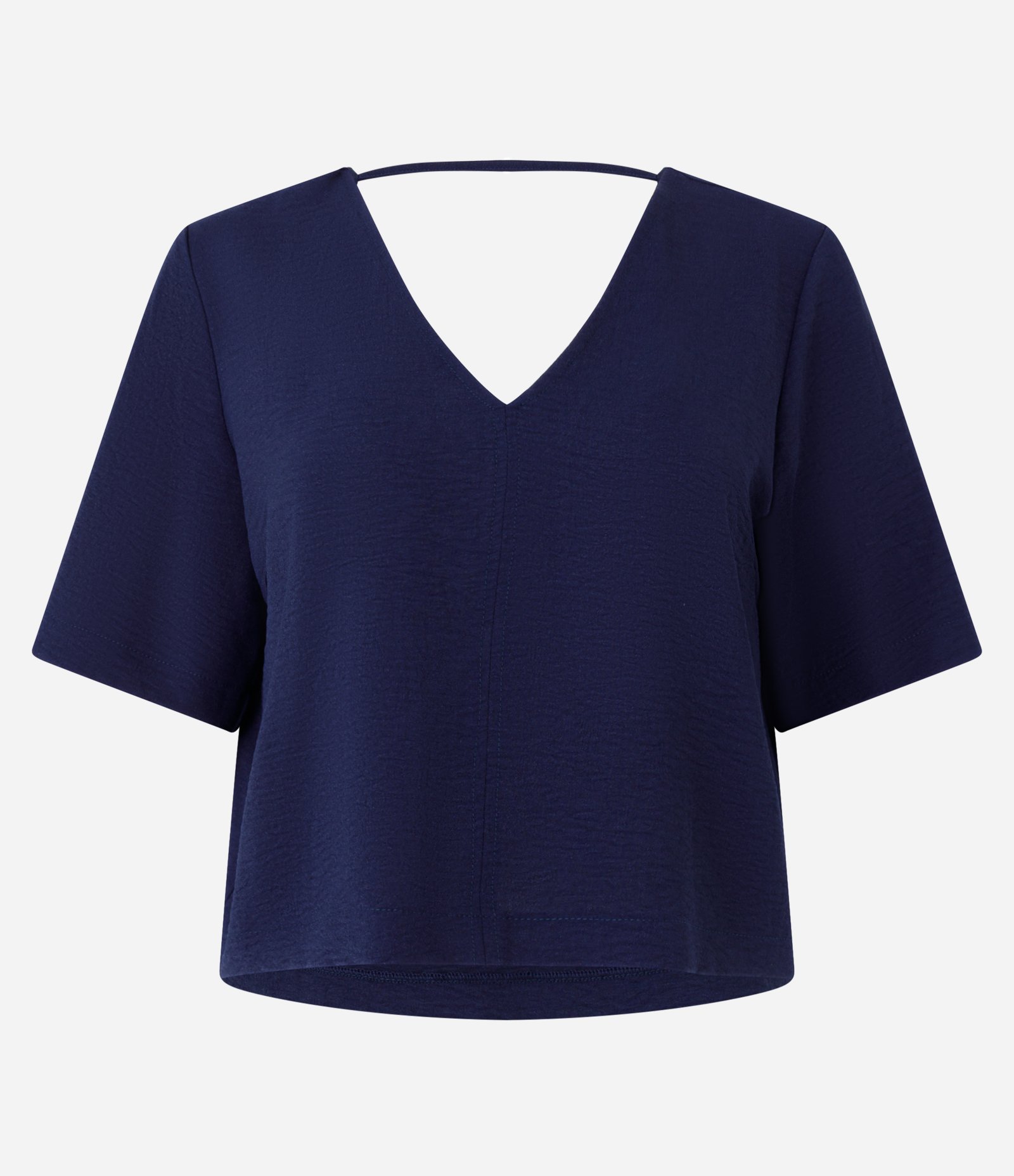 Blusa em Crepe com Decote V Azul Marinho 6