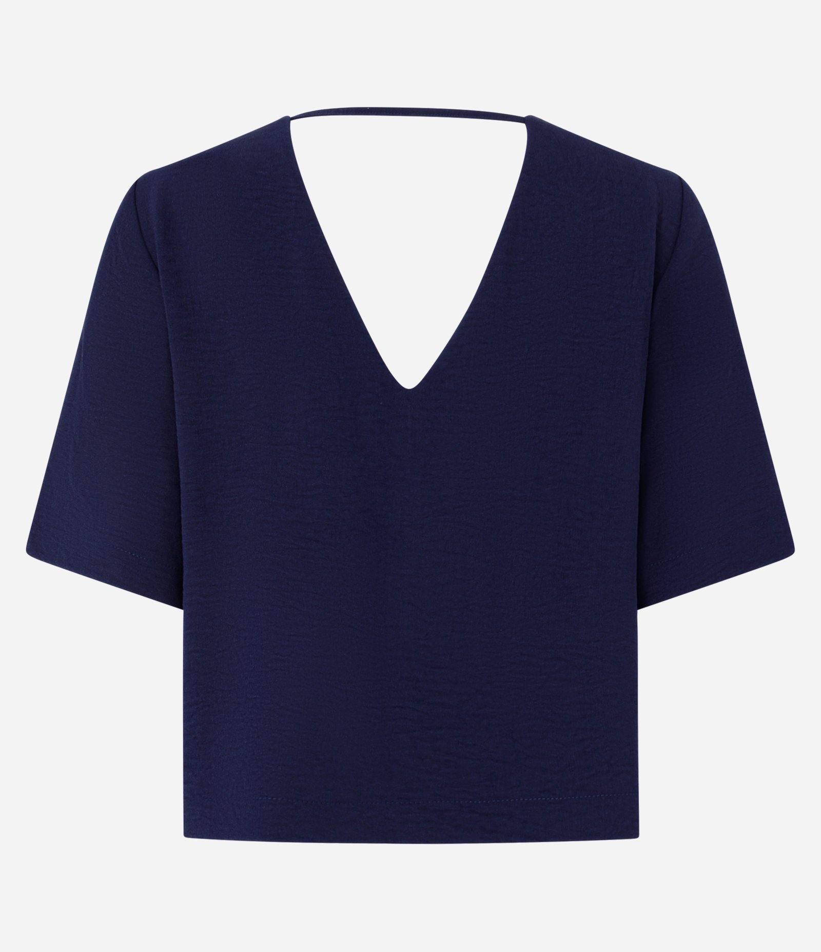 Blusa em Crepe com Decote V Azul Marinho 8
