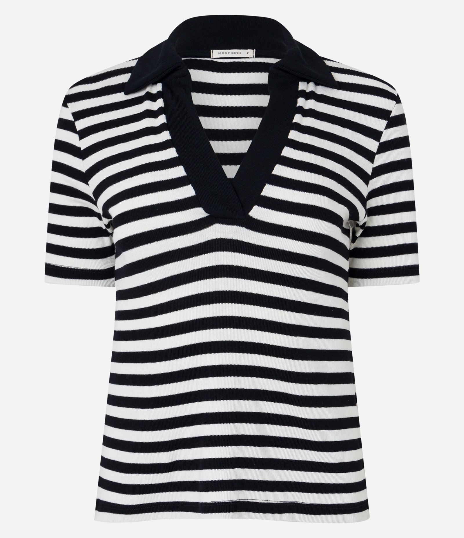 Blusa em Ribana Listrada com Gola Polo e Fio Tinto Preto/Branco 6