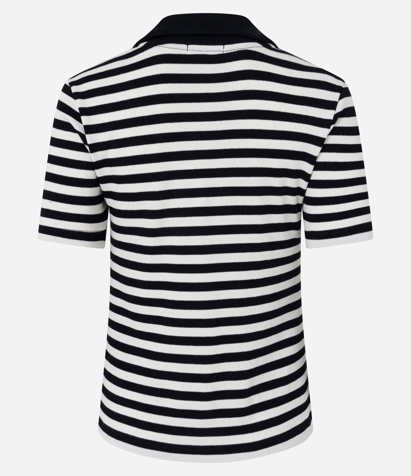Blusa em Ribana Listrada com Gola Polo e Fio Tinto Preto/Branco 8