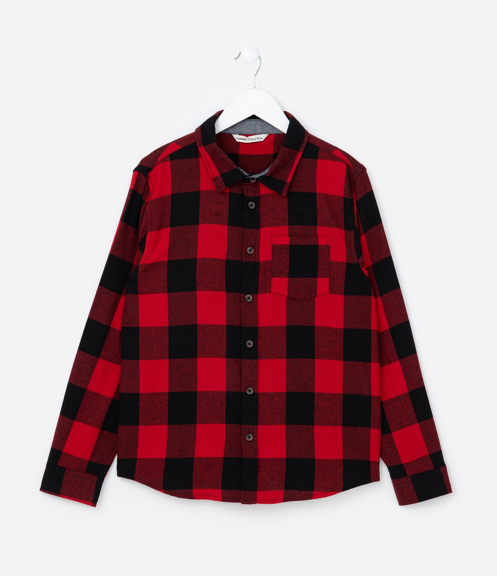 Camisa Infantil em Flanela com Estampa Xadrez - Tam 5 a 14 Anos Vermelho 1