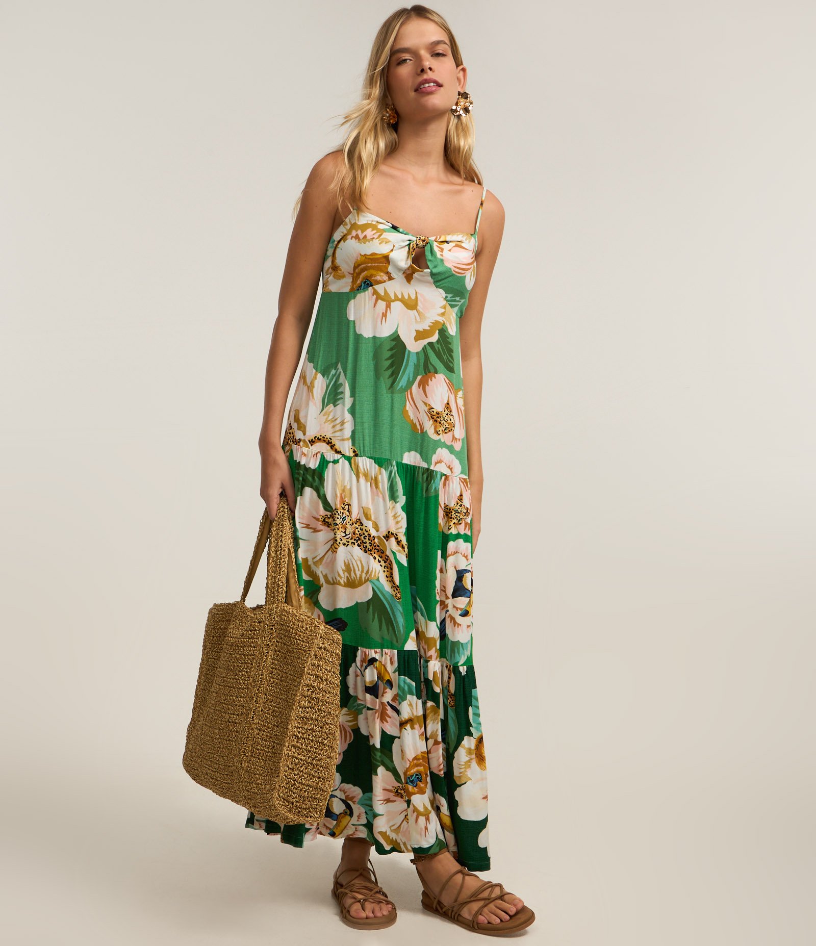 Vestido New Midi em Viscose Floral Verde 2