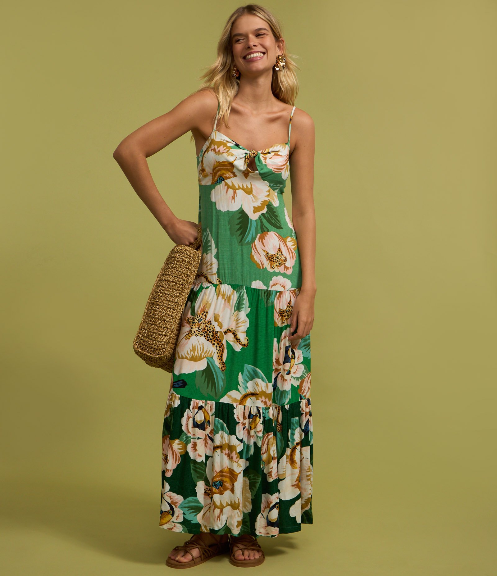 Vestido New Midi em Viscose Floral Verde 5