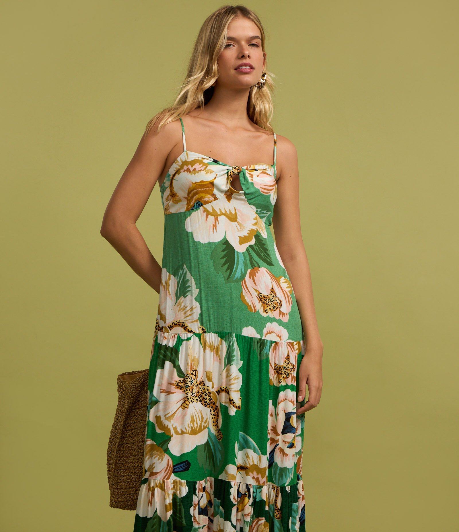 Vestido New Midi em Viscose Floral Verde 6